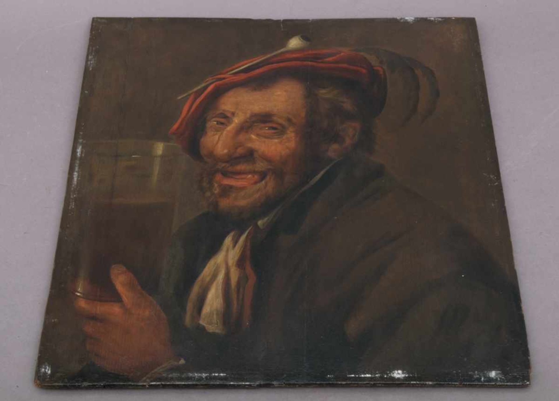 Barockes Porträt eines zechenden Mannes in bester Weinlaune. Gemälde, Öl auf Holztafel, ca. 53 x - Bild 8 aus 12