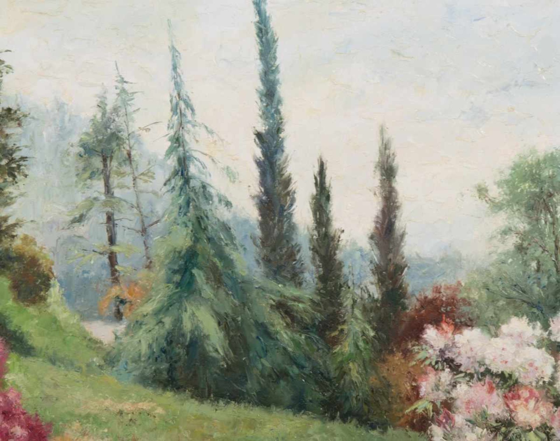"Blühender Garten". Gemälde, Öl auf Leinwand, unten links undeutlich signiert, ungerahmt, ca. 70 x - Bild 3 aus 6