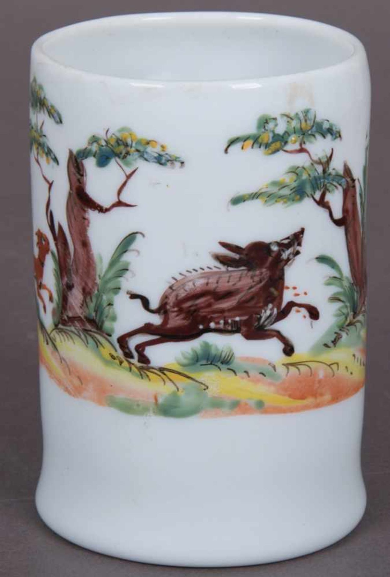 Antiker Milchglashumpen mit polychromer "Jagdszene" 18./19. Jhd., Emaillefarbenmalerei, - Bild 5 aus 6