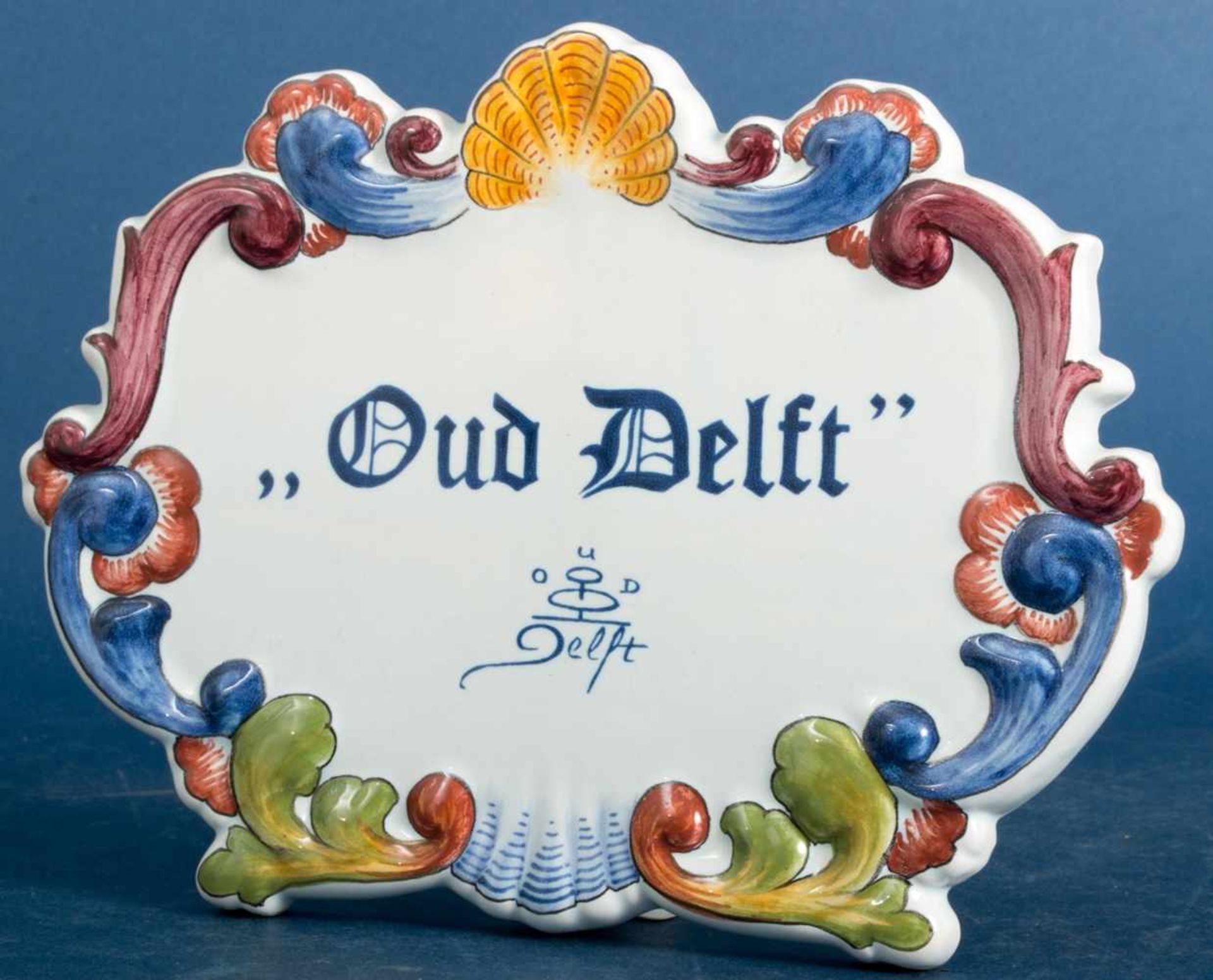 "OUD DELFT" - aufstellbares Händlerschild. Ca. 17 x 22 cm. Sehr schöner Erhaltungszustand.- - -20.00 - Image 5 of 5
