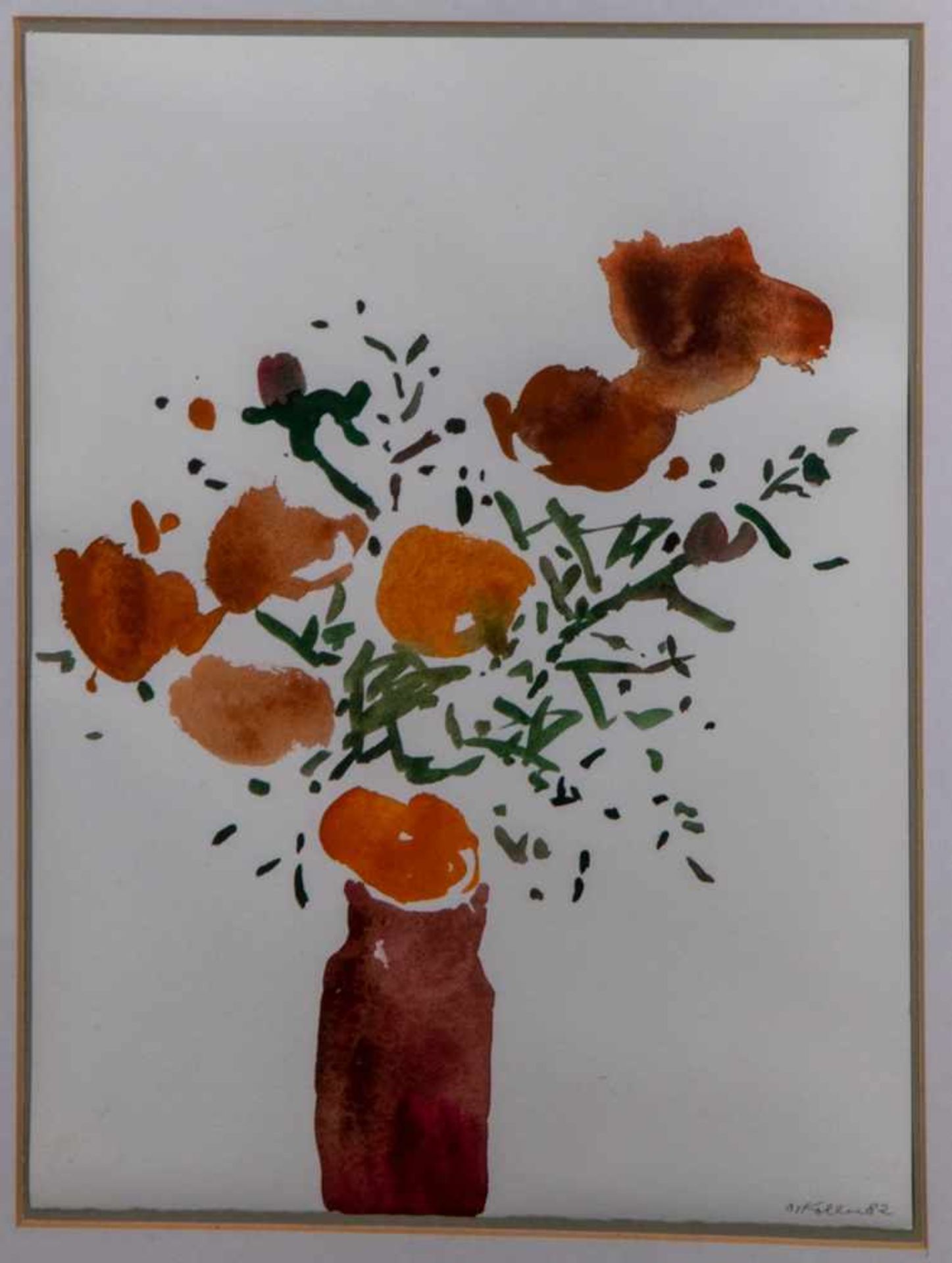 3 x "Blumen in eckiger Vase" - drei versch. Arbeiten des/der O. Koller, zwischen 1975 & 1982 - Bild 4 aus 11
