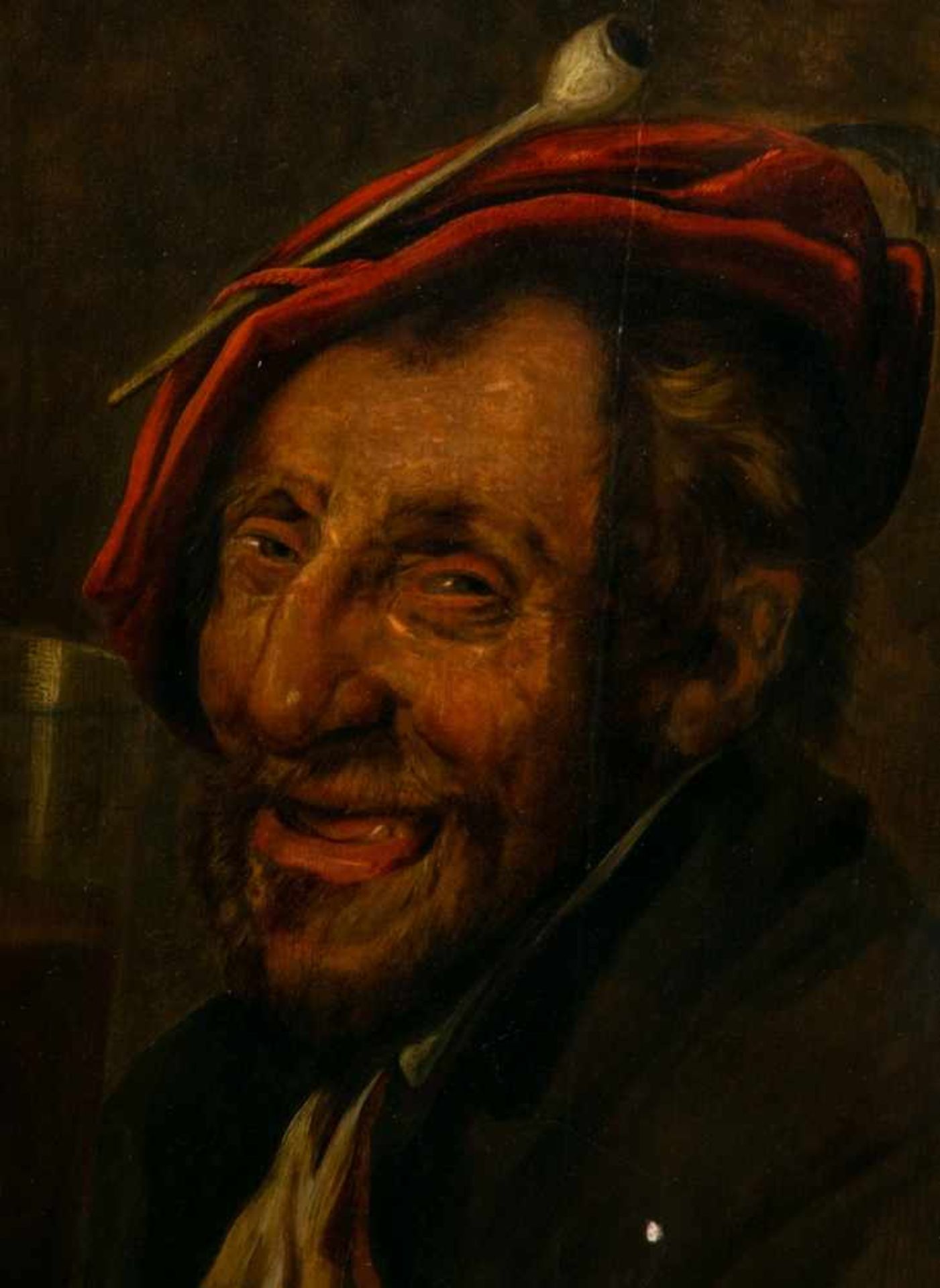 Barockes Porträt eines zechenden Mannes in bester Weinlaune. Gemälde, Öl auf Holztafel, ca. 53 x - Bild 4 aus 12