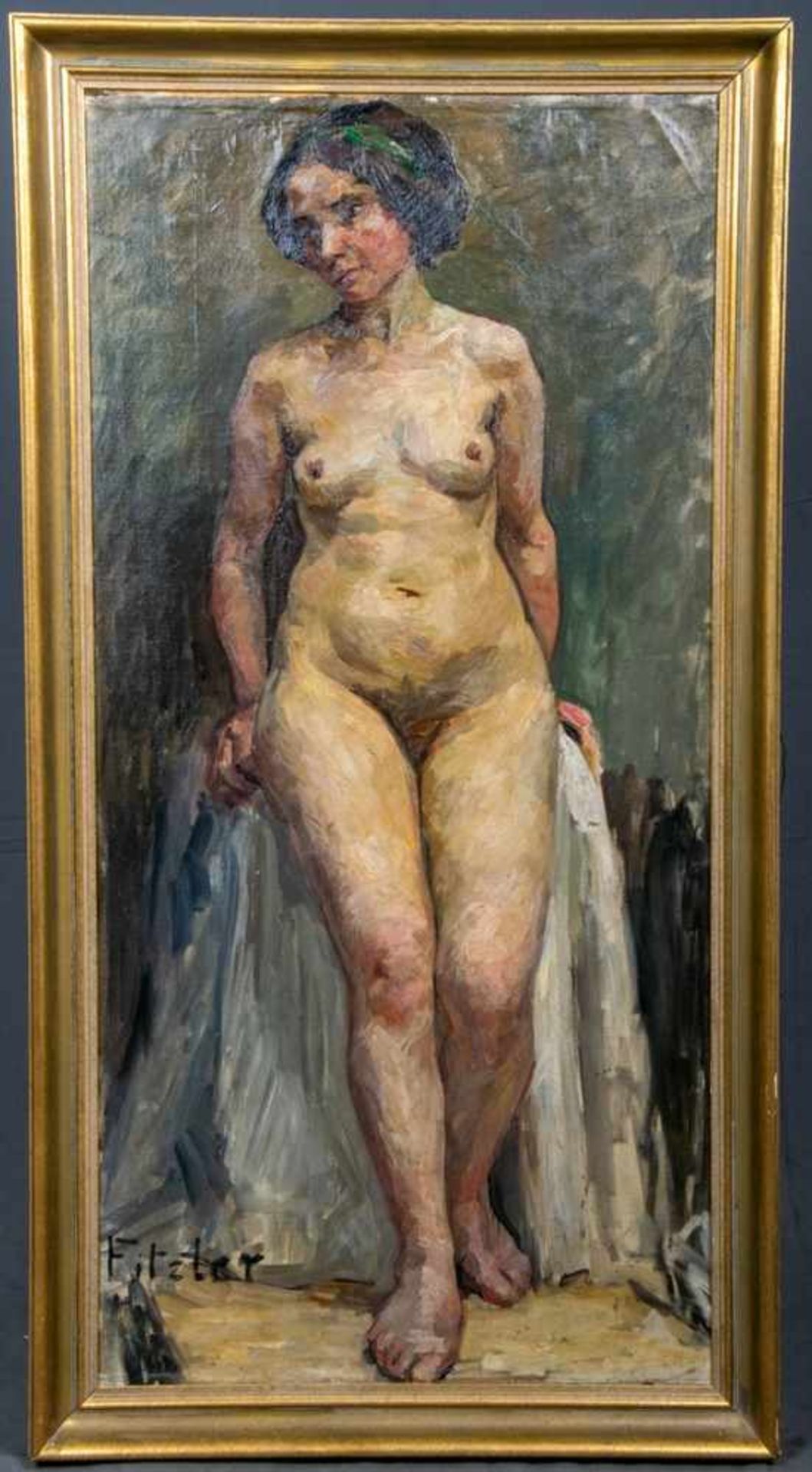 "Damenakt", klassischer Studioakt, ca. 117 x 57 cm, signiert: FITZLER. Akademische, deutsche