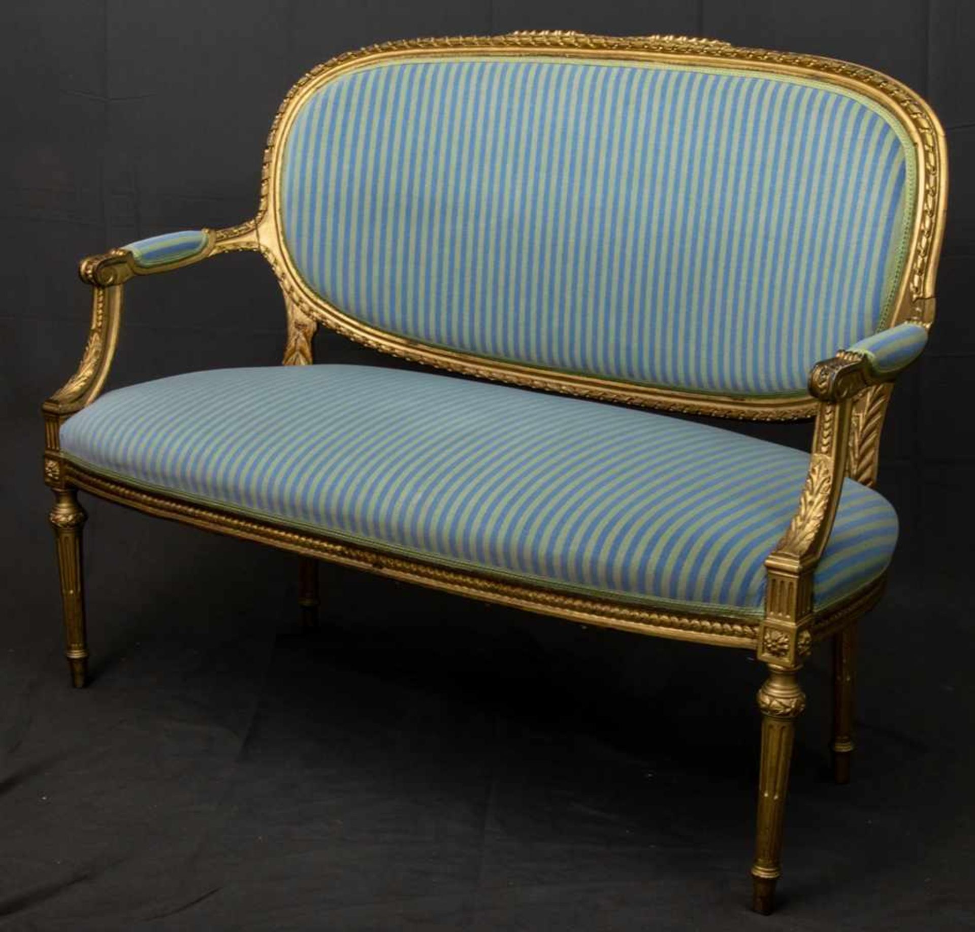 Zweisitzige Polsterbank/Sofa im Louis XVI-Stil, 19./20. Jhd., ältere Restauration, Lehnenhöhe ca. 94 - Bild 3 aus 10