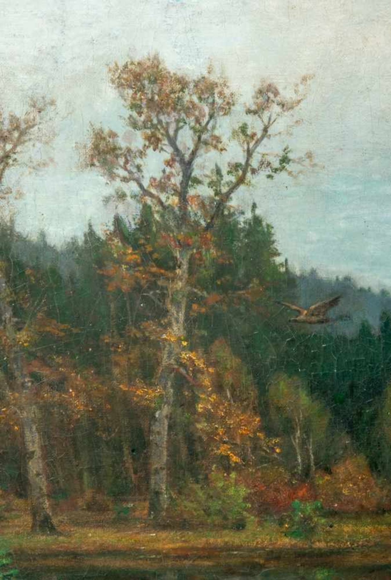 "Herbstlicher Wald mit See". Gemälde, Öl auf Leinwand, ca. 64 x 100 cm, signiert C. Eilers = - Bild 5 aus 9