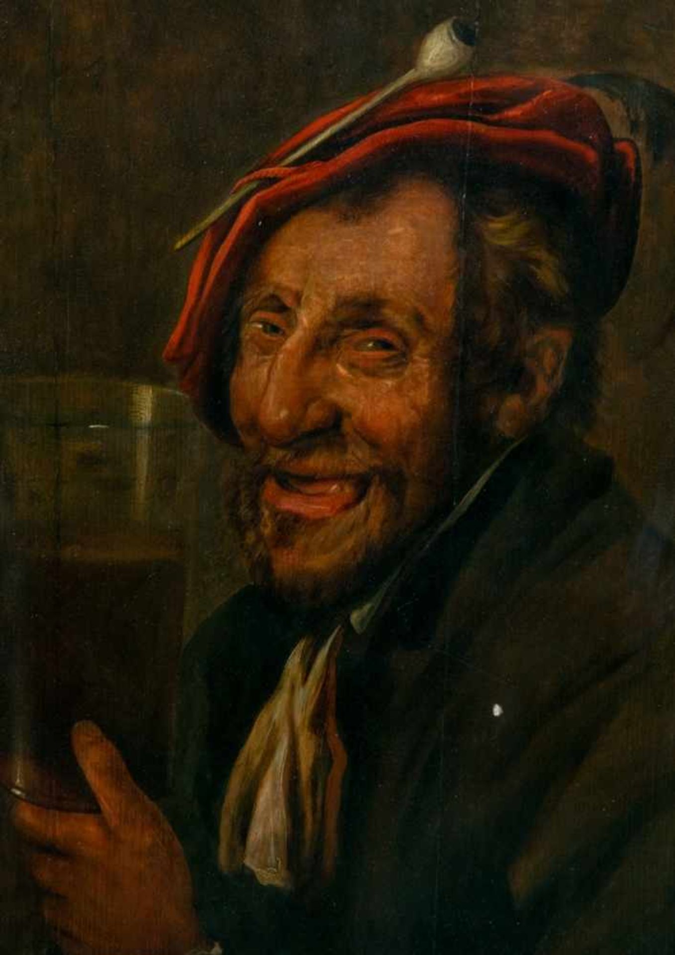 Barockes Porträt eines zechenden Mannes in bester Weinlaune. Gemälde, Öl auf Holztafel, ca. 53 x - Bild 2 aus 12