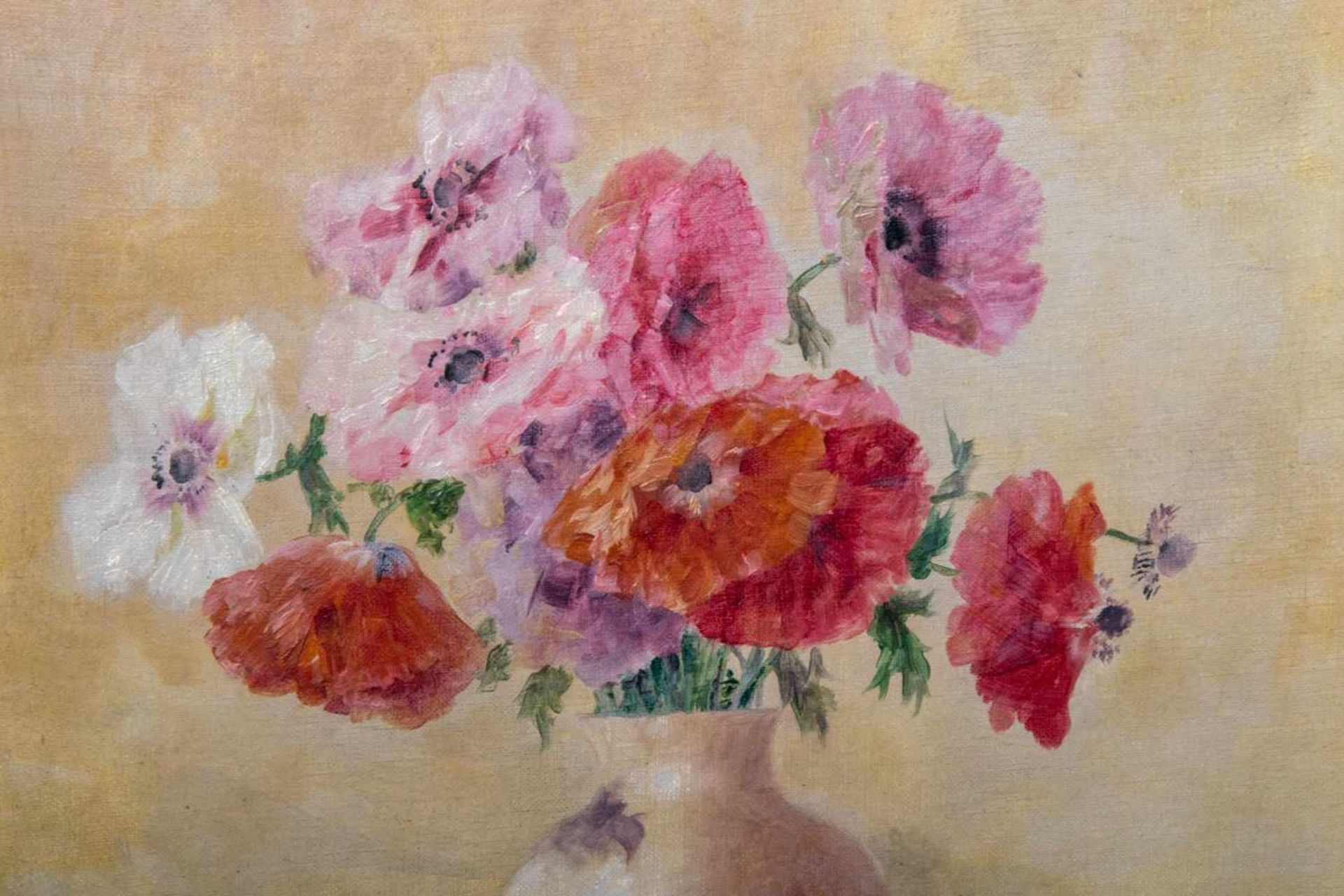 "Stilleben mit Mohn" in blauweißer Porzellanvase, Gemälde des Max Theodor Streckenbach (1863 - Bild 2 aus 5