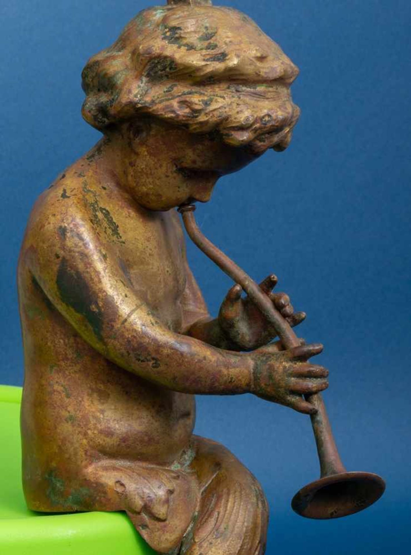 Folge von 3 Plastiken, (Söhne des Neptun/ Poseidon), Bronze, schöner Patinazustand. Eine Trompete - Image 6 of 13