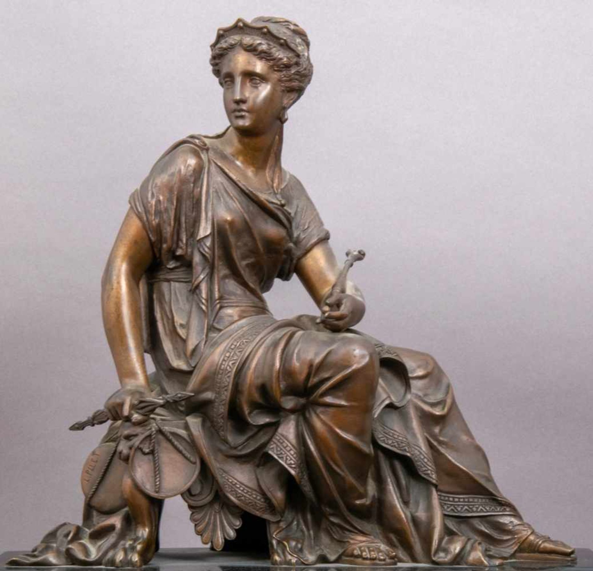 Dekorative Kaminuhr, Neoklassizismus um 1890, von römischer Göttin bekrönte Kaminuhr, schwarzes - Bild 7 aus 14