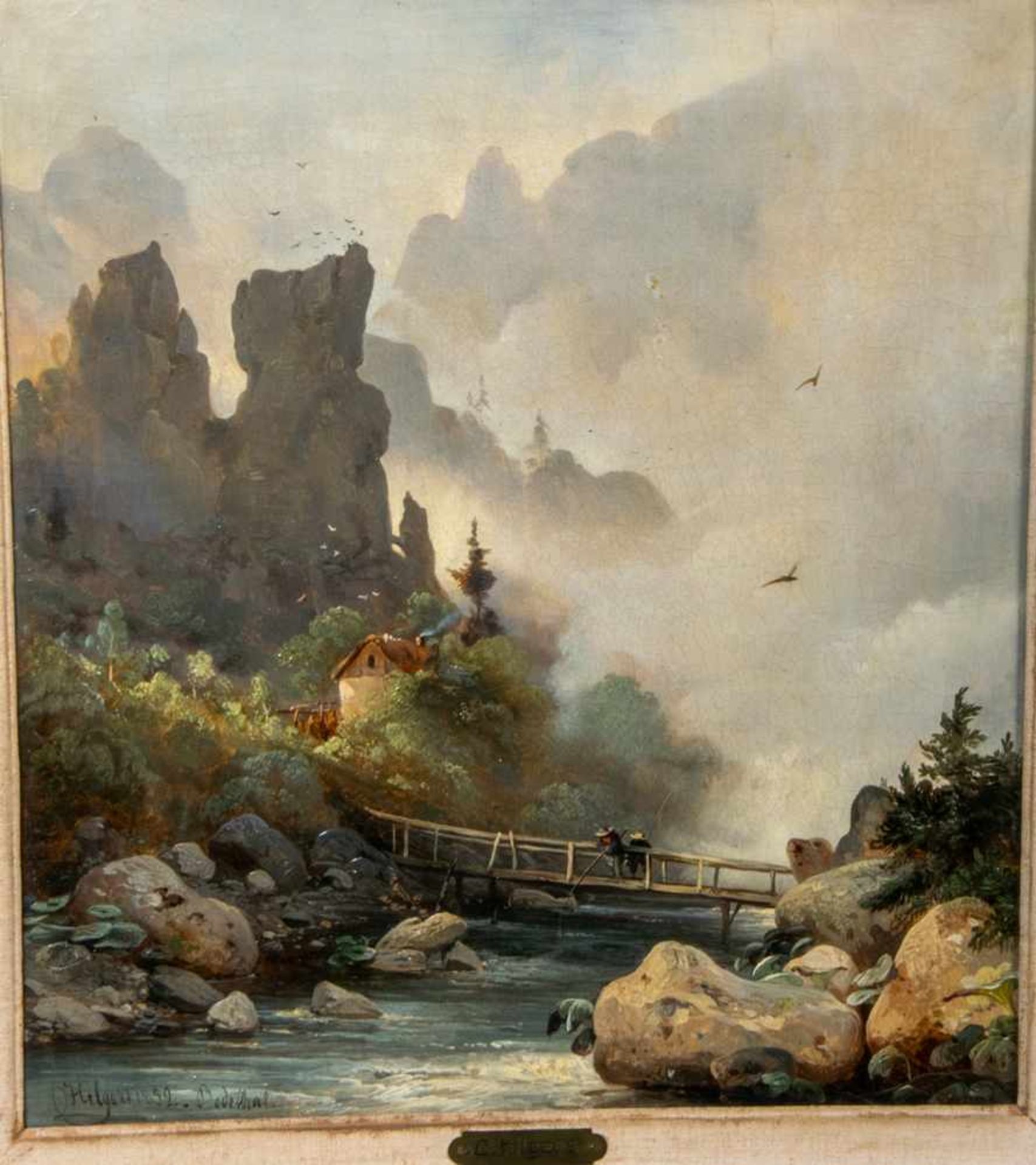 "Der Waldkaten in dem Bodethal im Harz - 1852". Gemälde des C. Hilger = Carl Hilgers (1818 - - Bild 2 aus 6