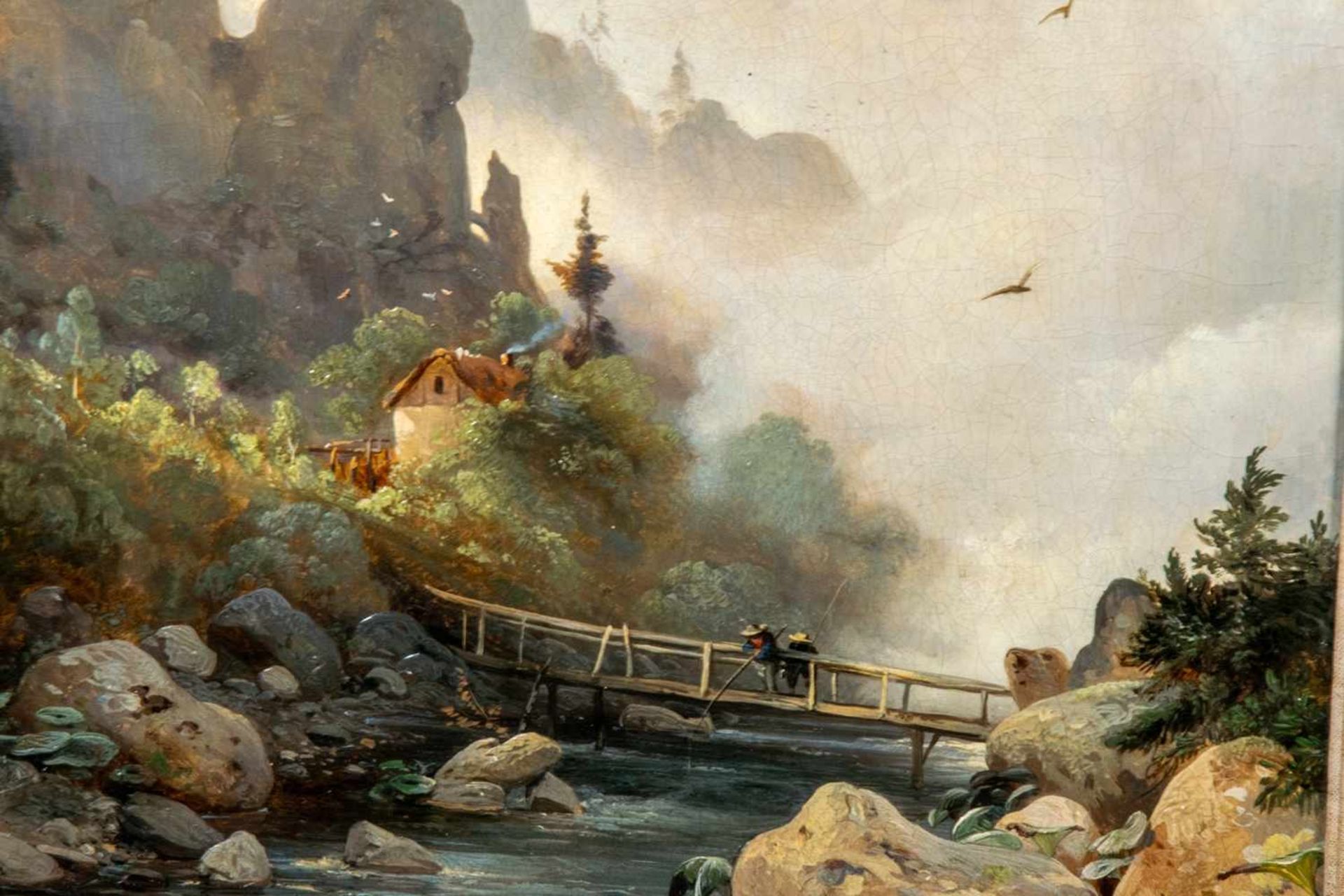 "Der Waldkaten in dem Bodethal im Harz - 1852". Gemälde des C. Hilger = Carl Hilgers (1818 - - Bild 3 aus 6