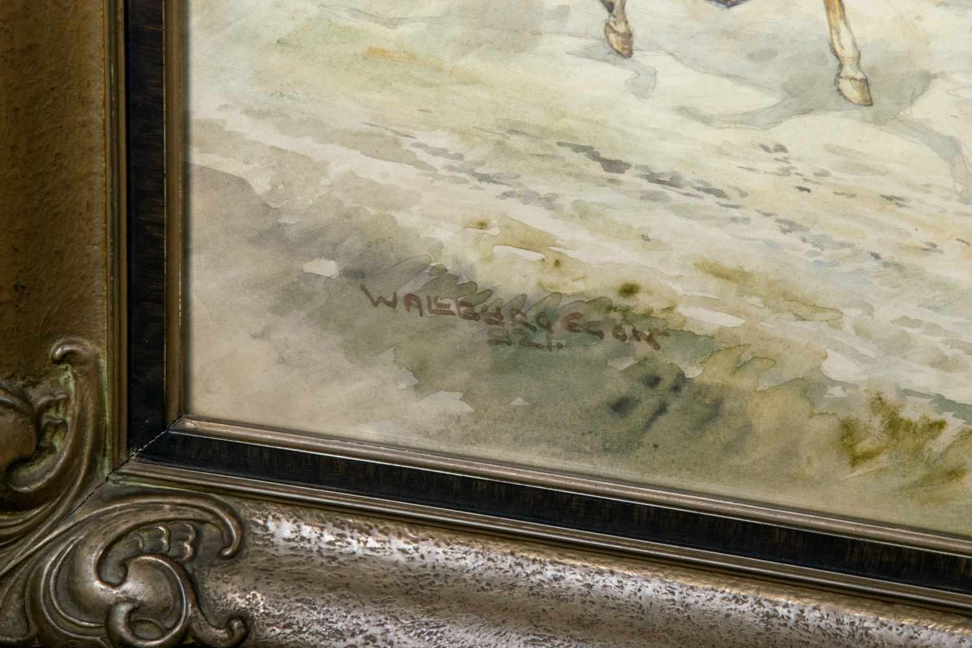 "Sommerliche Kutschfahrt" - großformatiges Aquarell, ca. 60 x 100 cm, signiert "Wallburg, Egon - - Bild 5 aus 6