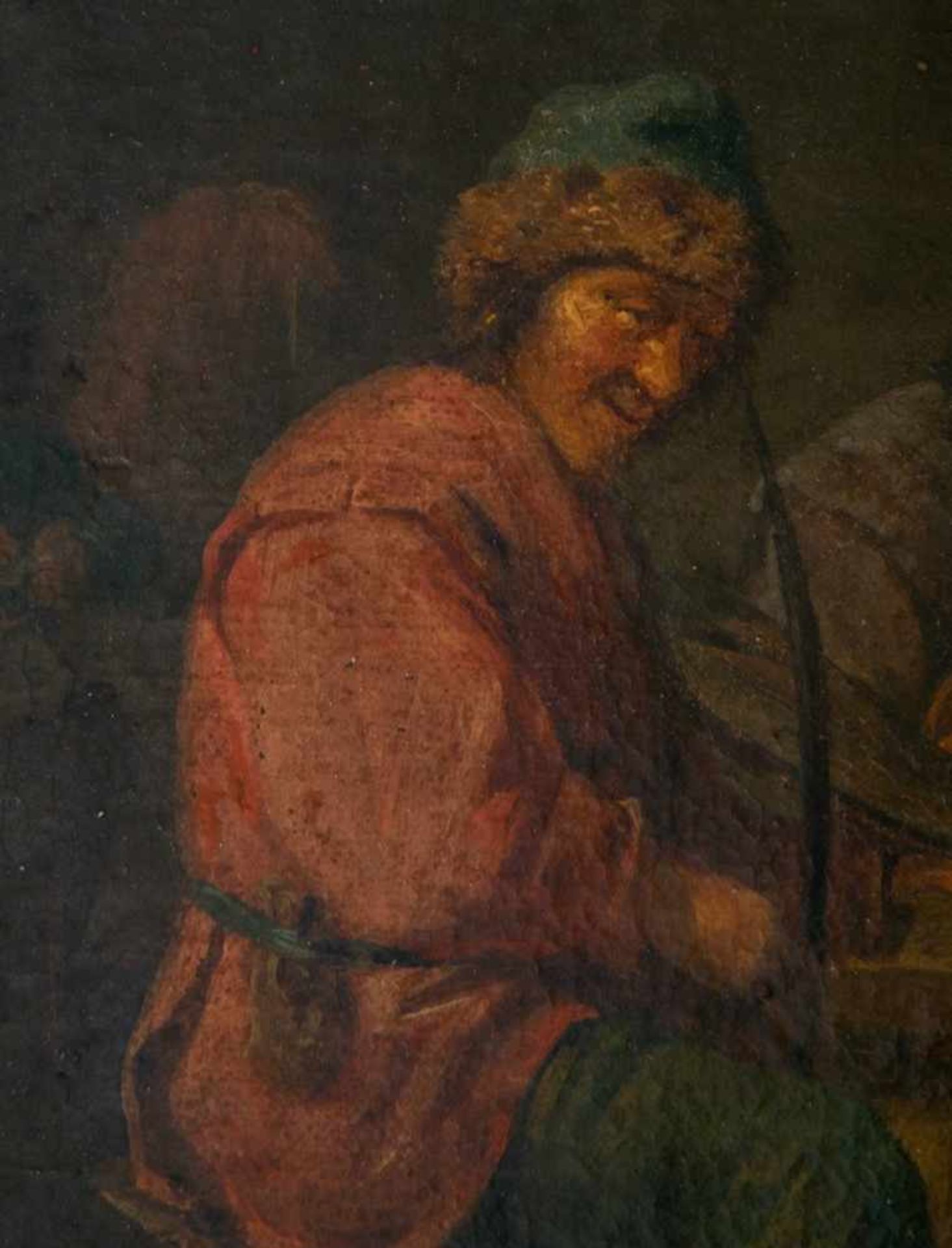 "In der Taverne". Gemälde Niederlande 18. Jhd., Öl auf Leinwand, ca. 35 x 26 cm, unsigniert, - Bild 7 aus 13