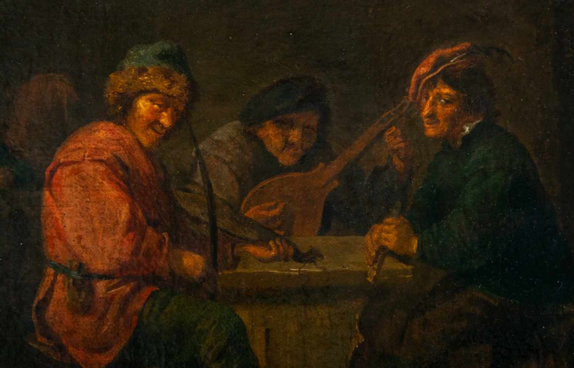 "In der Taverne". Gemälde Niederlande 18. Jhd., Öl auf Leinwand, ca. 35 x 26 cm, unsigniert, - Bild 3 aus 13