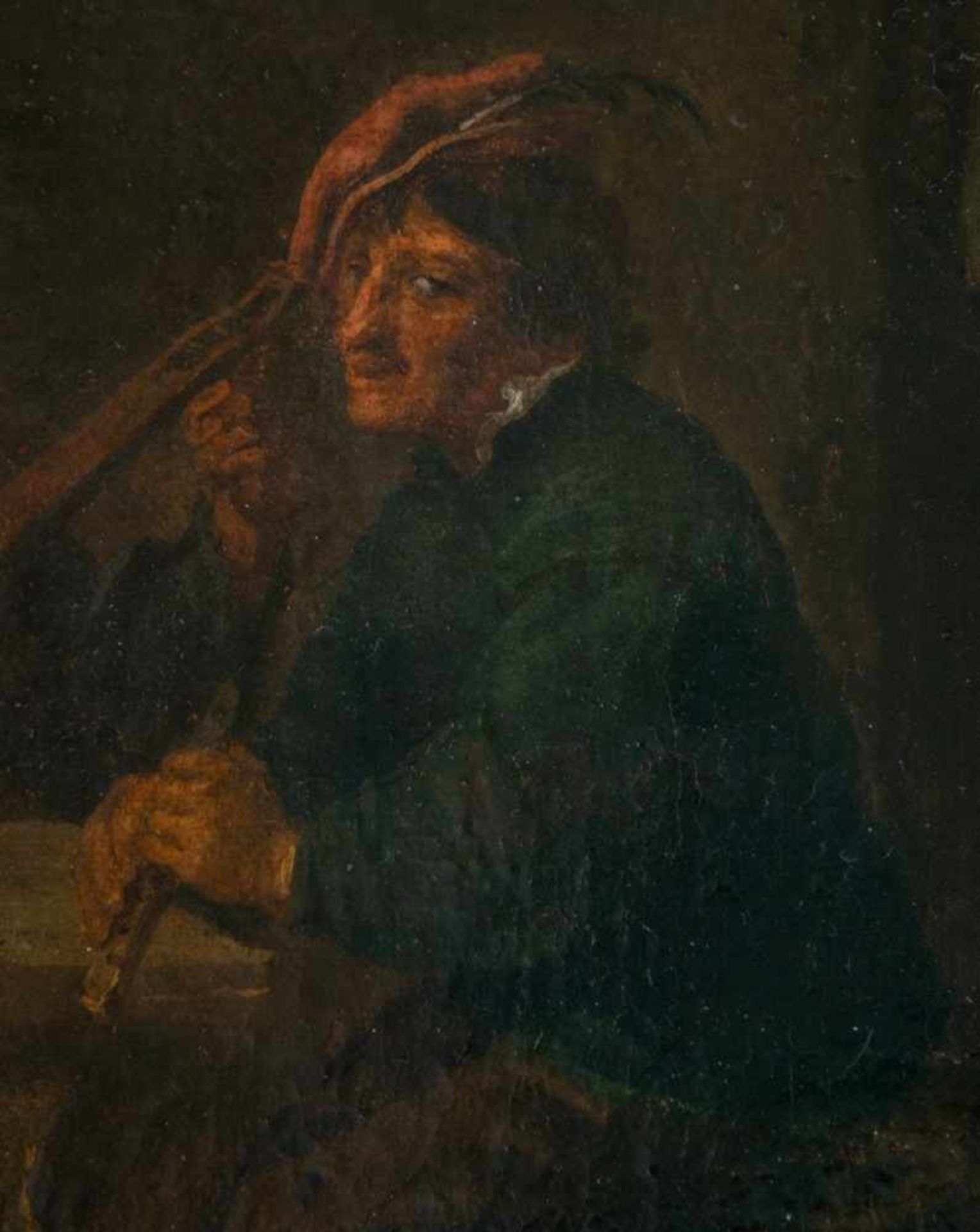 "In der Taverne". Gemälde Niederlande 18. Jhd., Öl auf Leinwand, ca. 35 x 26 cm, unsigniert, - Bild 8 aus 13