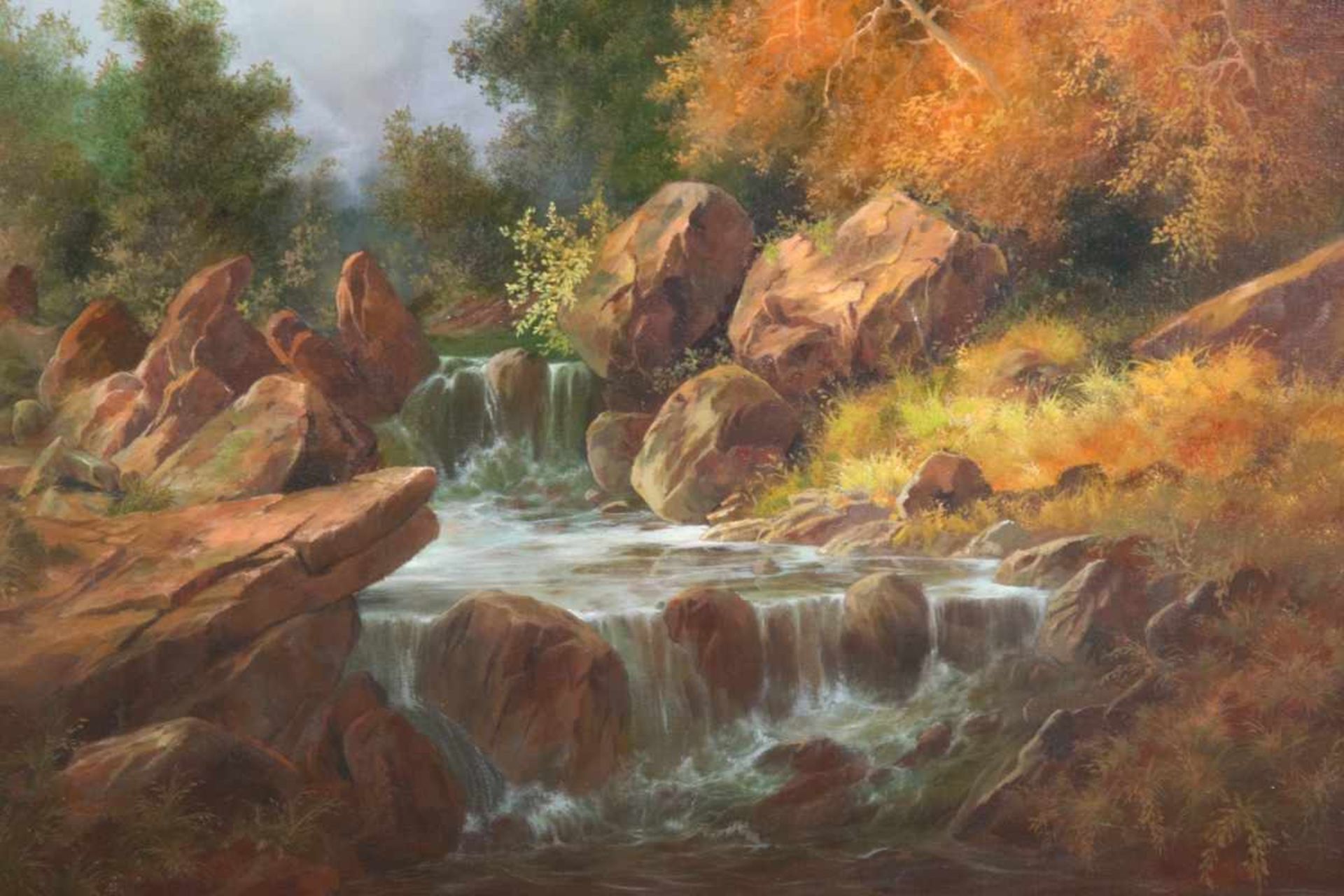 "Bachlauf im Gebirge". Romantische Malerei des späten 20. Jhds., Gemälde, Öl auf Leinwand, ca. 100 x - Bild 3 aus 3