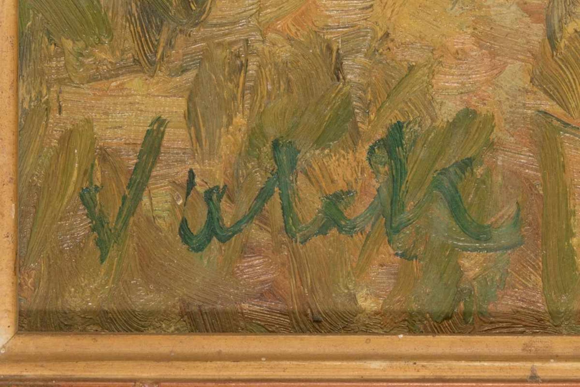 "Mädchen im Park" - Gemälde, Öl auf Leinwand, ca. 60 x 70 cm, unten links unleserlich signiert. - Bild 6 aus 6
