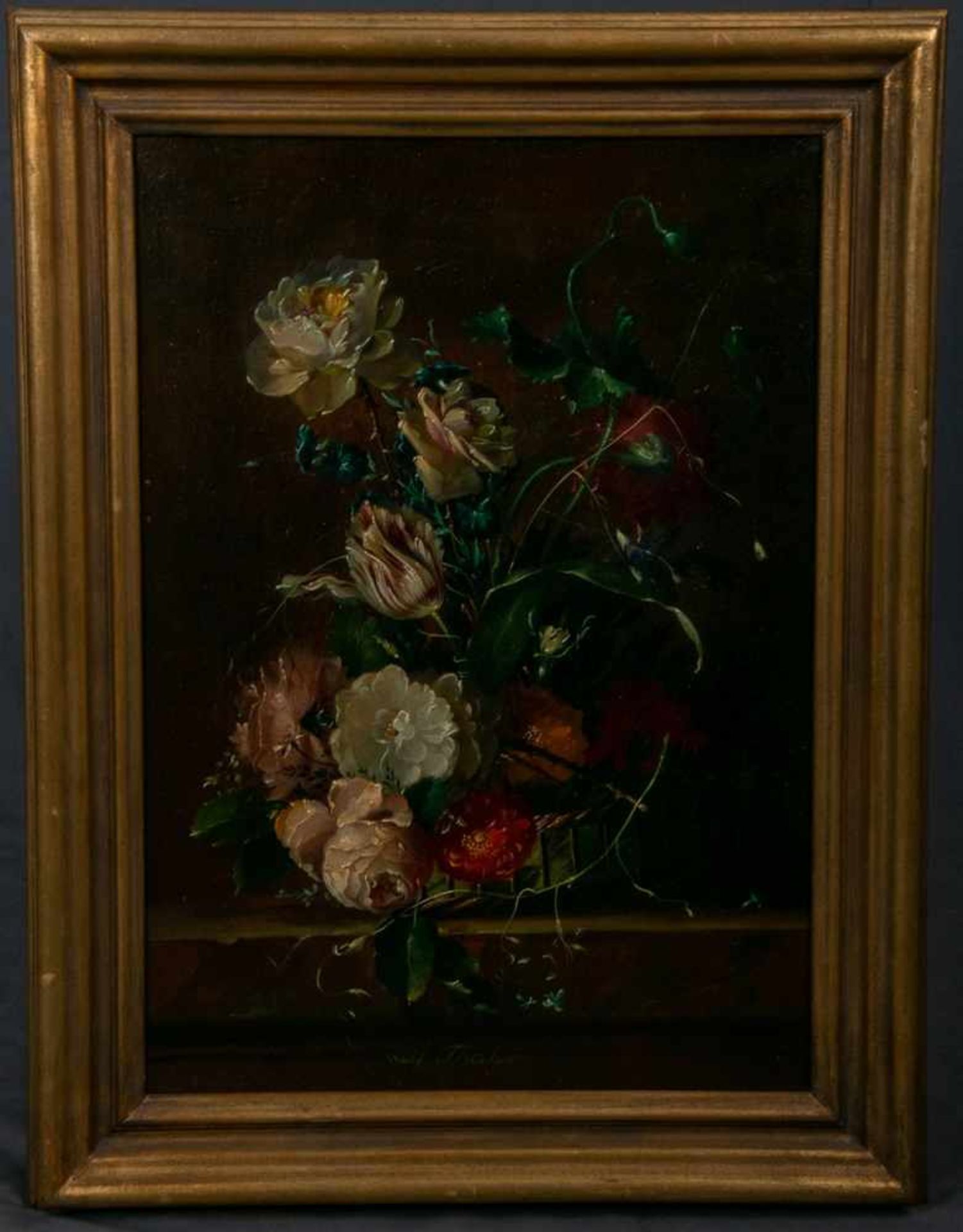 "Blumenstilleben" im Stil des 17./18. Jhds., Gemälde, Öl auf Leinwand, ca. 57 x 40 cm, mittig