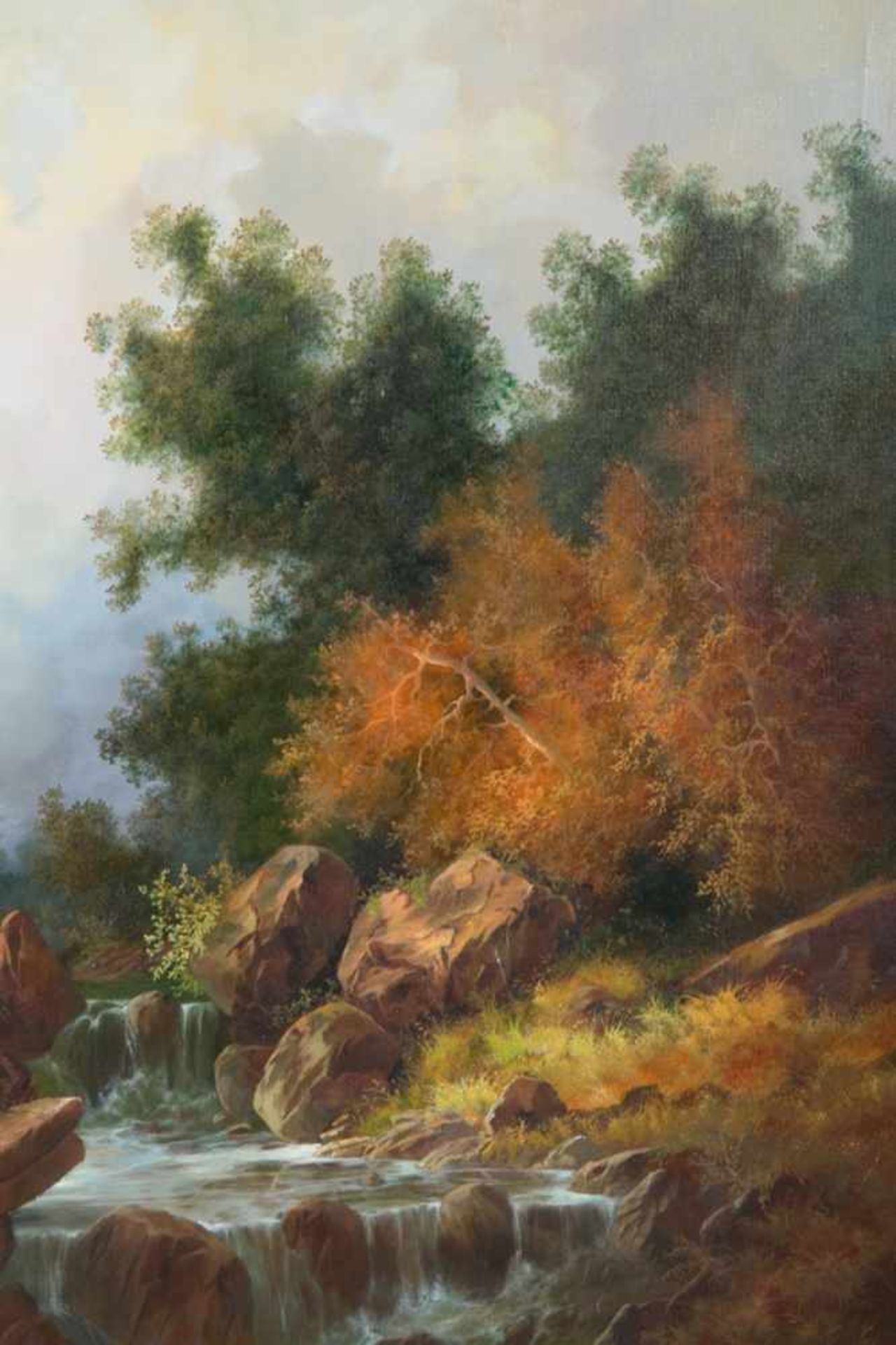 "Bachlauf im Gebirge". Romantische Malerei des späten 20. Jhds., Gemälde, Öl auf Leinwand, ca. 100 x - Bild 2 aus 3