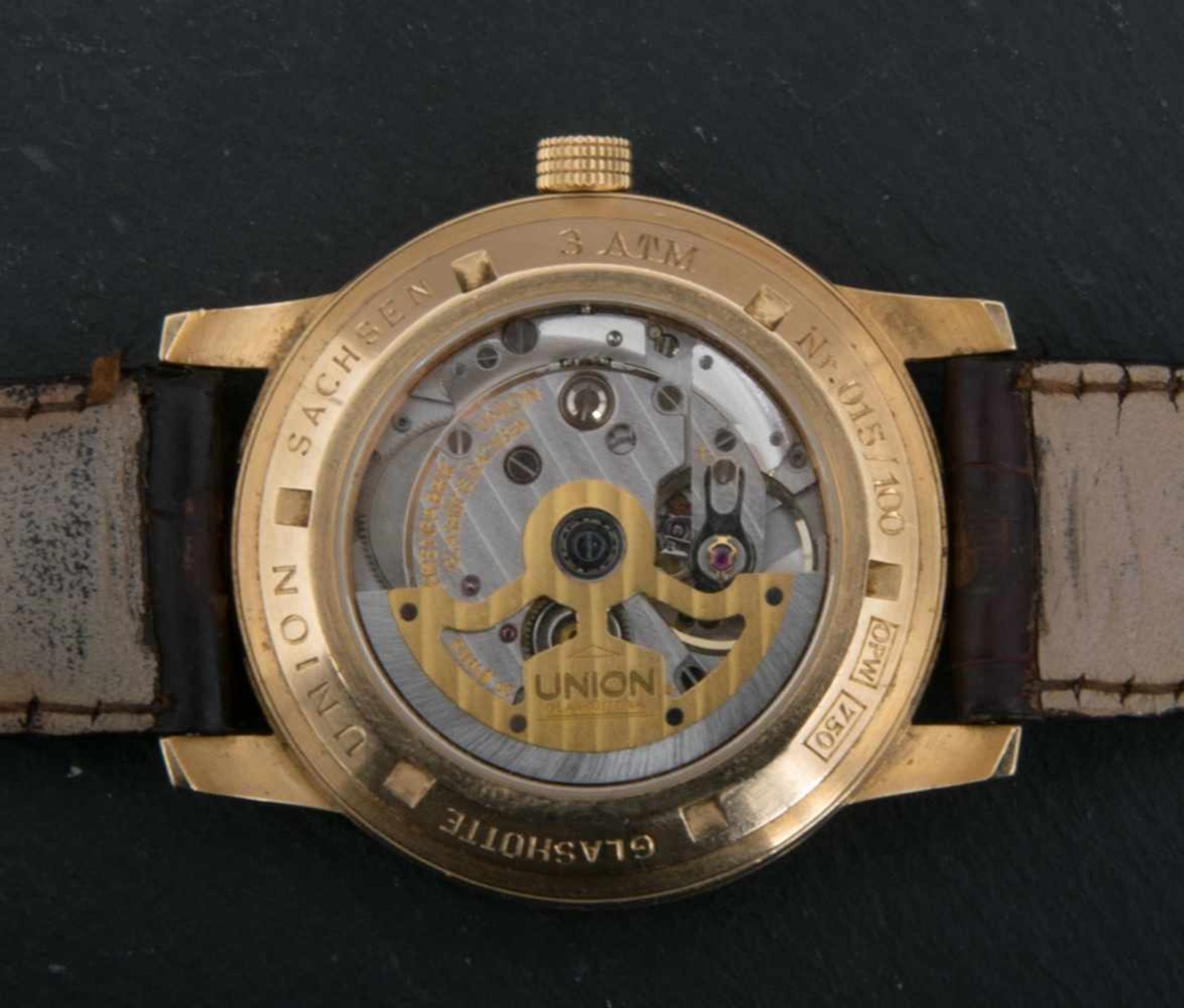 UNION GLASHÜTTE "VIRO - DATE" AUTOMATIK Herrenarmbanduhr, No. 015/100, Gehäuse in 750er Gelbgold, - Bild 8 aus 10