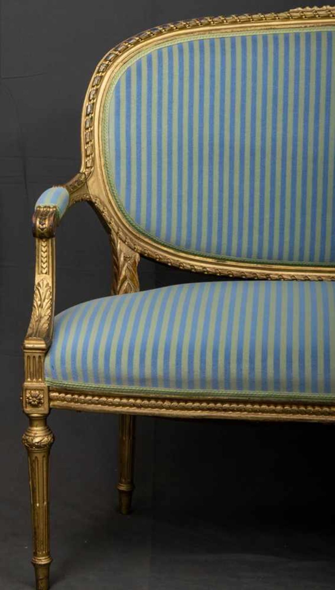 Zweisitzige Polsterbank/Sofa im Louis XVI-Stil, 19./20. Jhd., ältere Restauration, Lehnenhöhe ca. 94 - Bild 2 aus 10