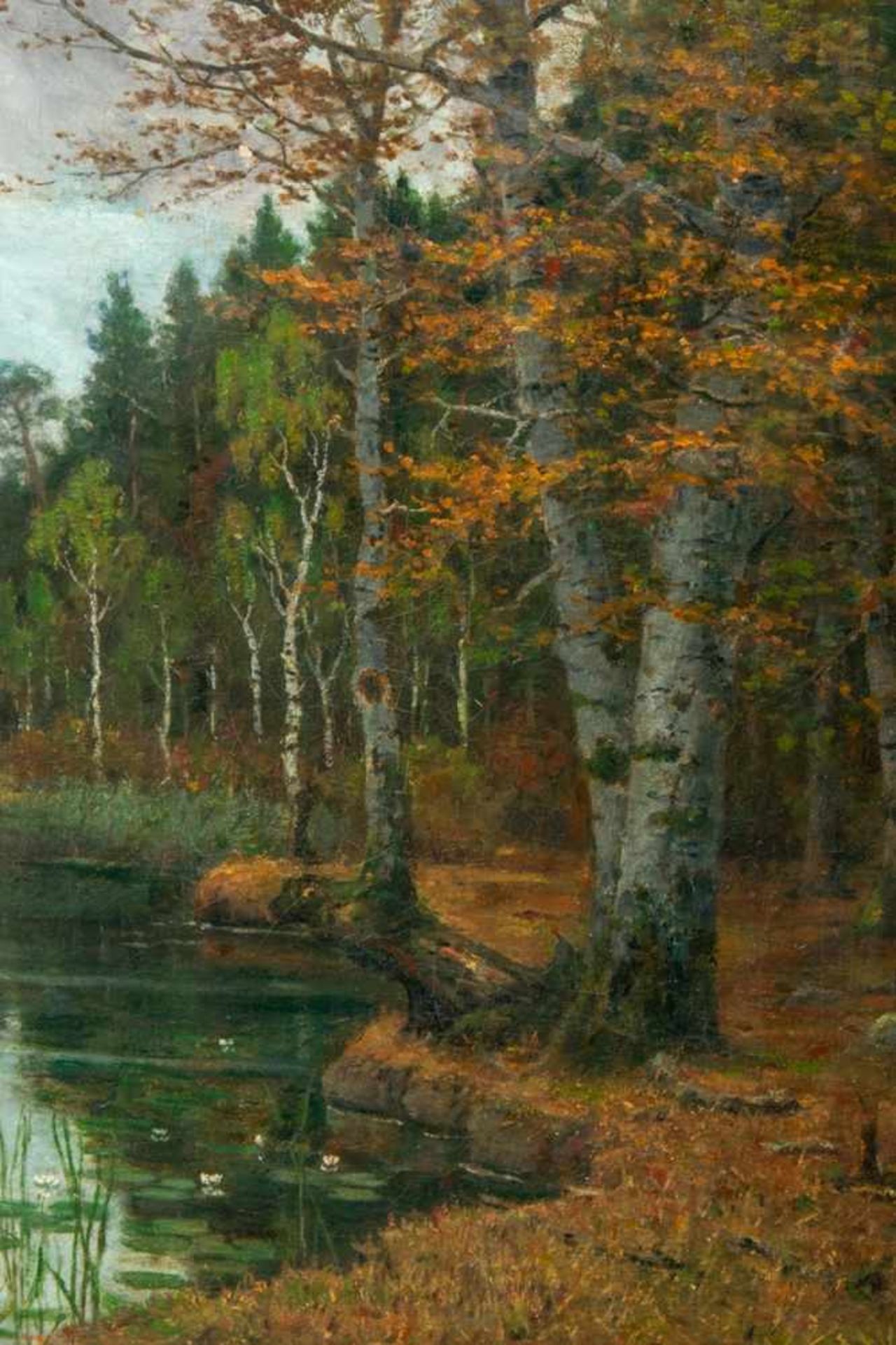 "Herbstlicher Wald mit See". Gemälde, Öl auf Leinwand, ca. 64 x 100 cm, signiert C. Eilers = - Bild 3 aus 9