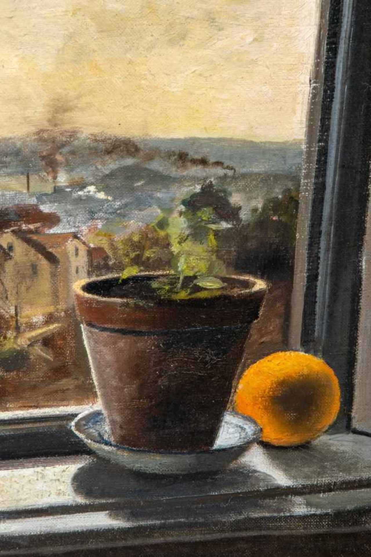 "Fensterblick auf stilles Dorf" - Gemälde des Axel Soeborg (1872 - 1939), Öl auf Leinwand, ca. 52 - Bild 3 aus 8