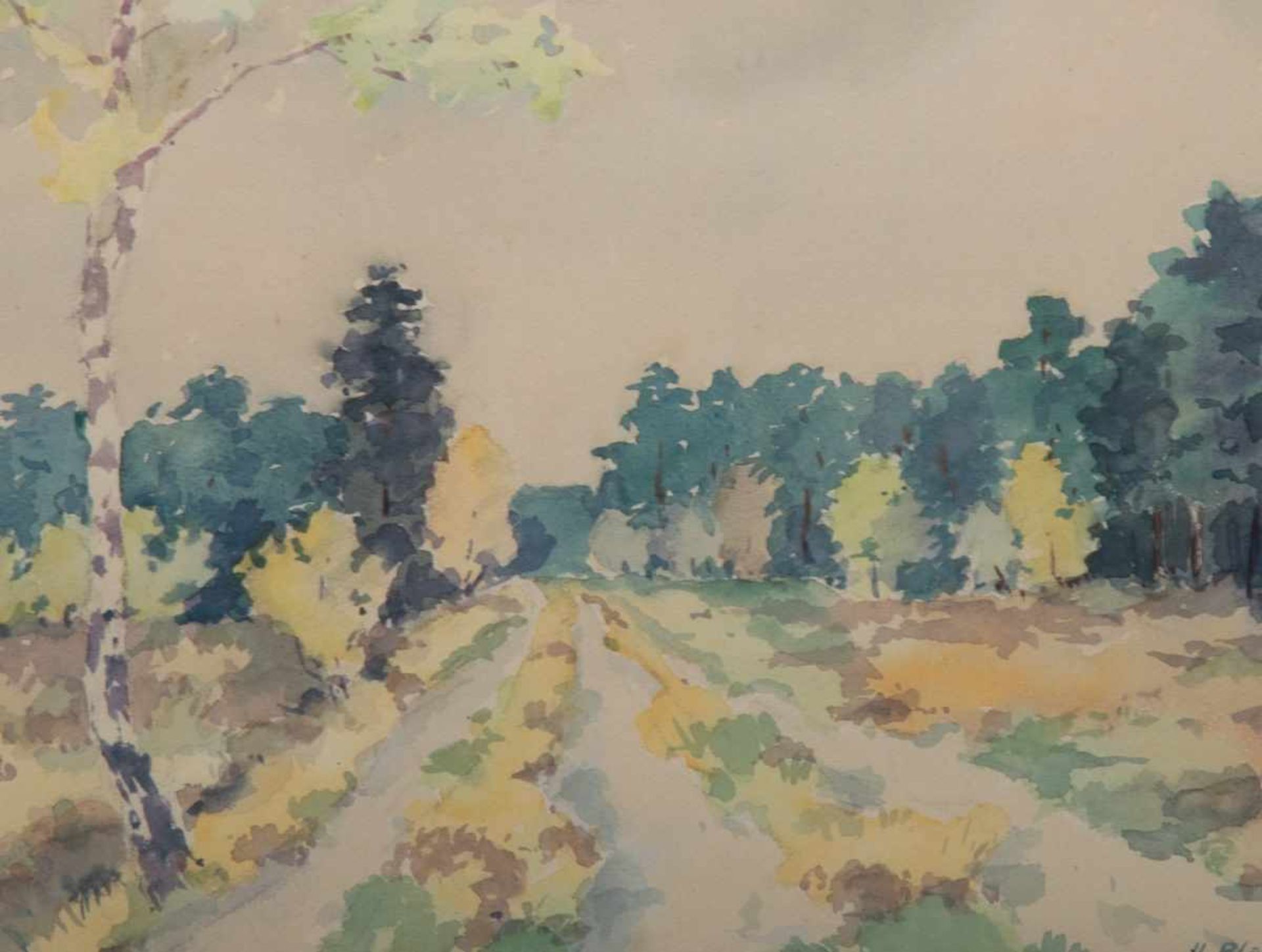 "Heideweg" - Aquarell des Herbert Blasek (1912 - 2006), signiert & datiert "H. Blasek (19)56", - Bild 4 aus 6