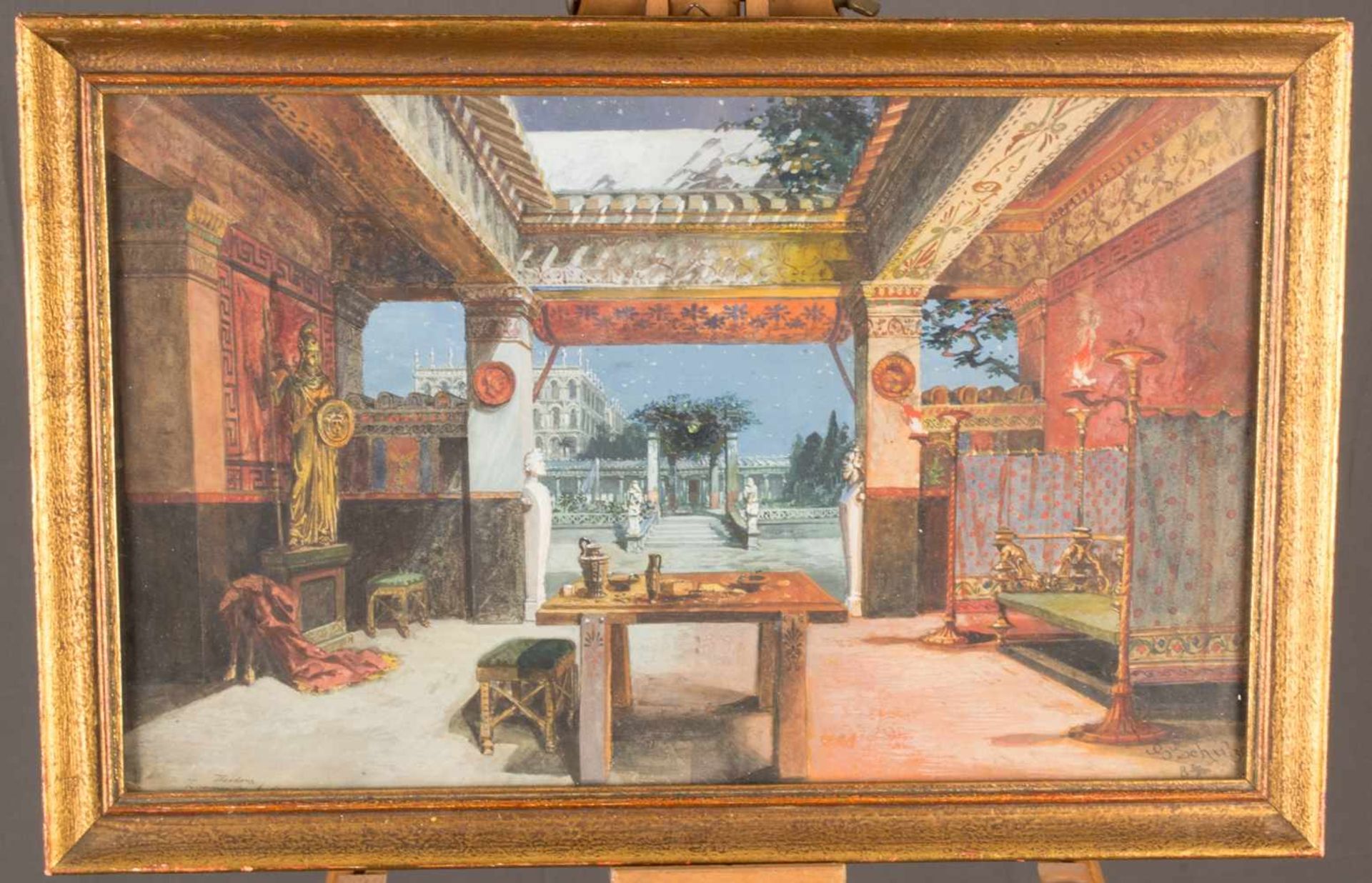 Bühnenbild-Entwurf zu "Theodora" - Saal im Hause des jungen Atheners Andreas, gemalt um 1887 (laut