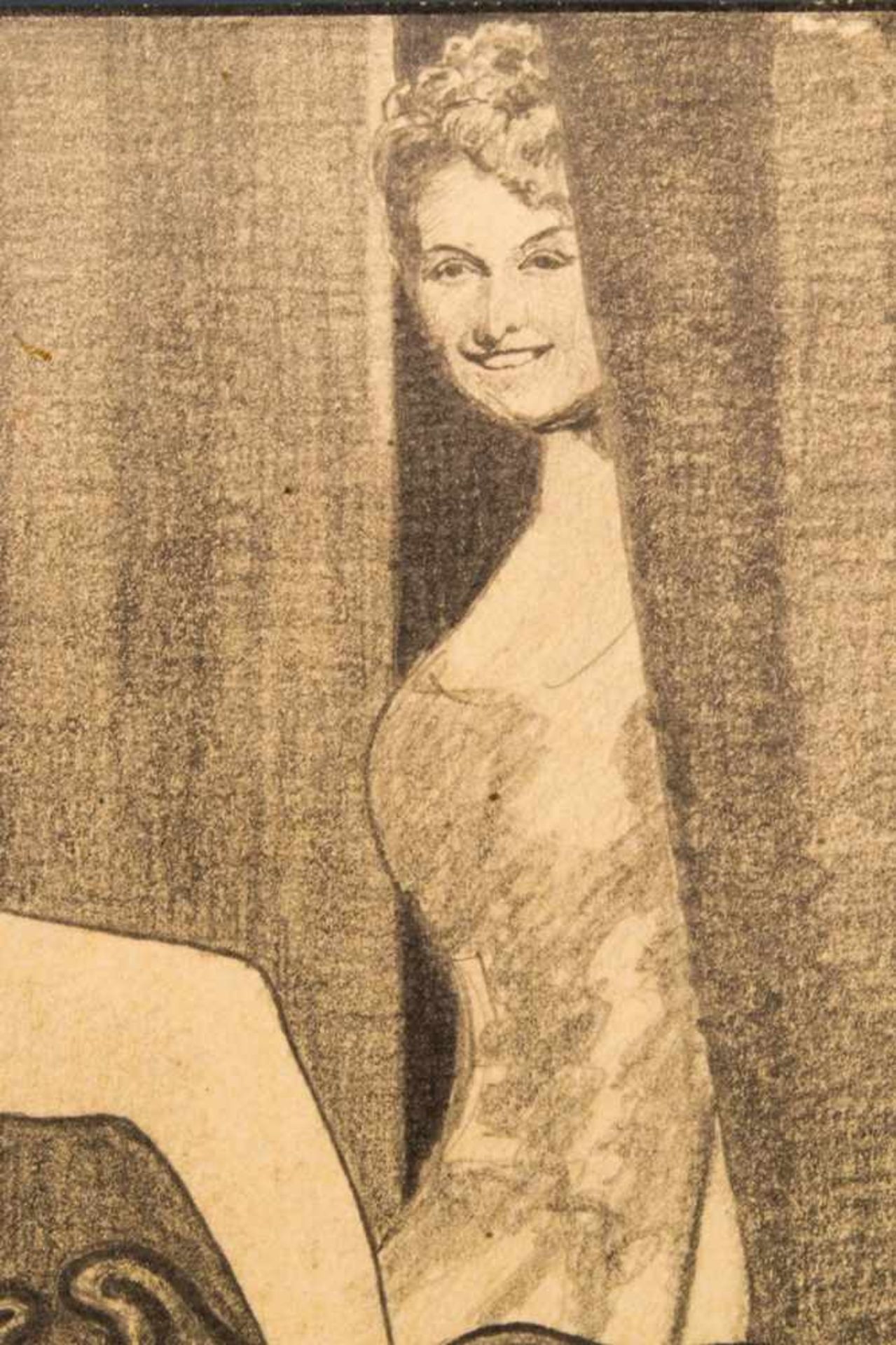 "Die Voyeurin"" - erotische, unsignierte Bleistiftzeichnung, um 1920/30, im Bild Klebereste (!???!). - Bild 4 aus 9