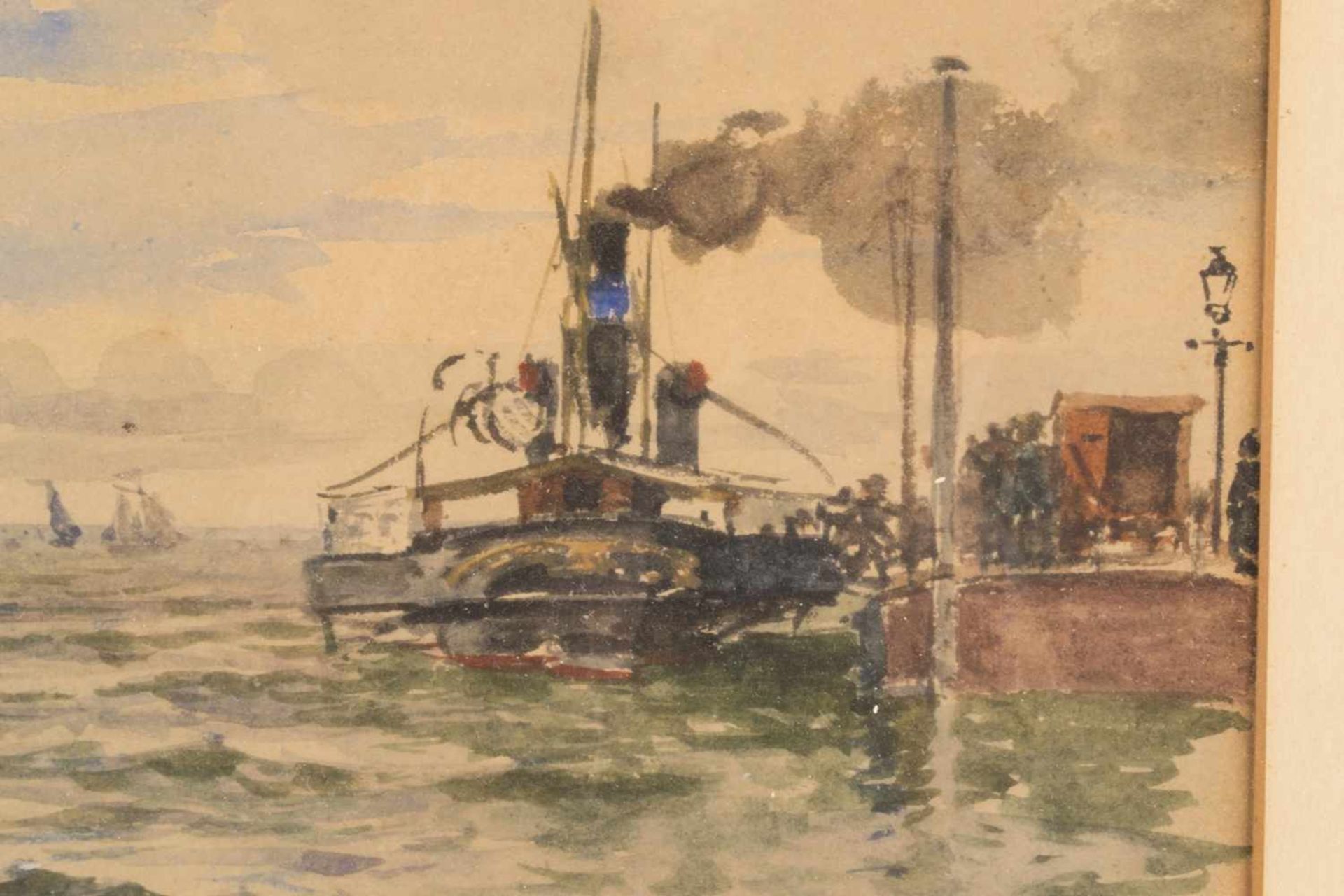 "Elbe bei Hamburg", Aquarell des Gustav W. Schulze, ca. 21 x 36 cm. Monogramiert "G. Sch." bez. - Bild 3 aus 7