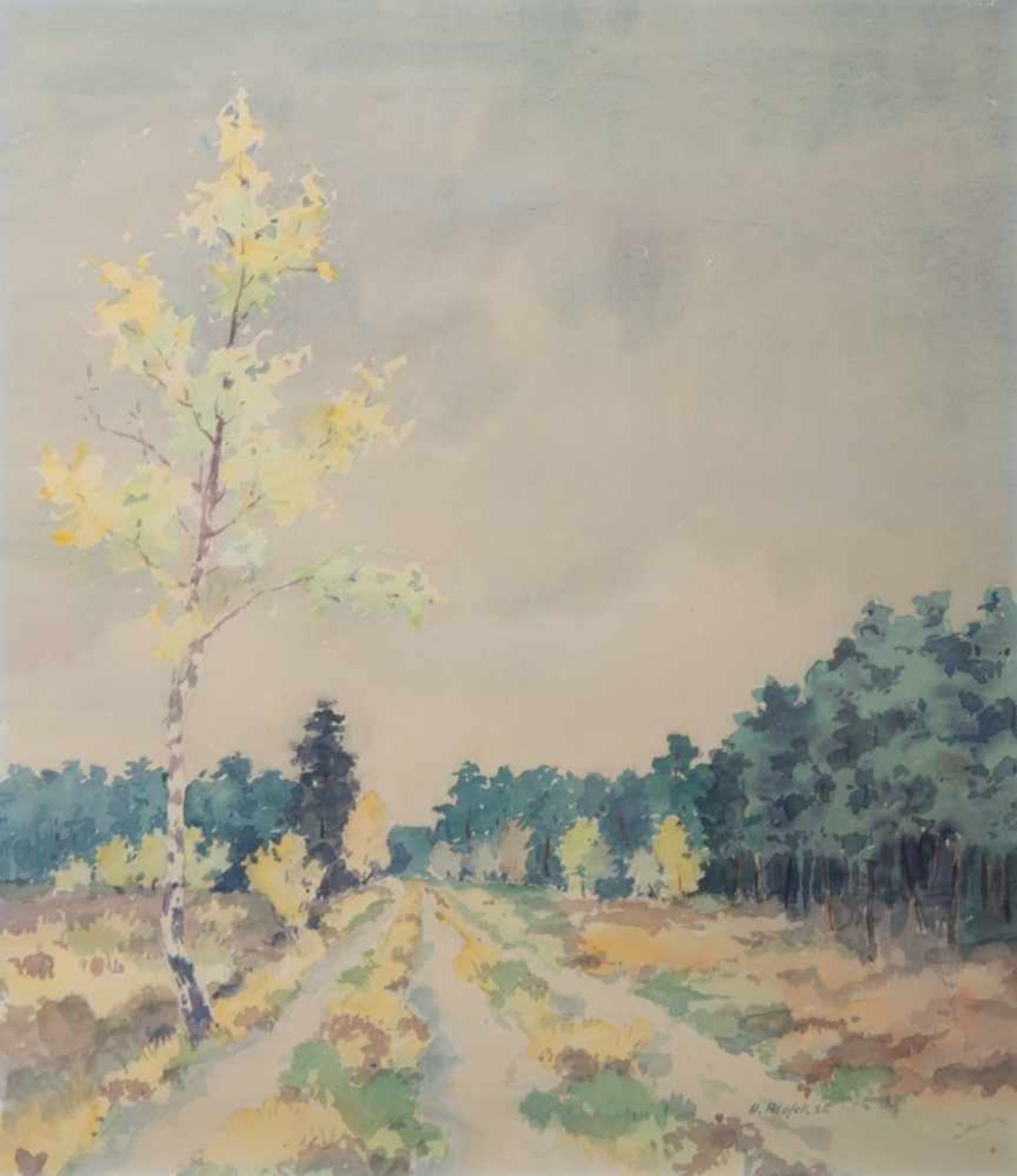 "Heideweg" - Aquarell des Herbert Blasek (1912 - 2006), signiert & datiert "H. Blasek (19)56", - Bild 2 aus 6