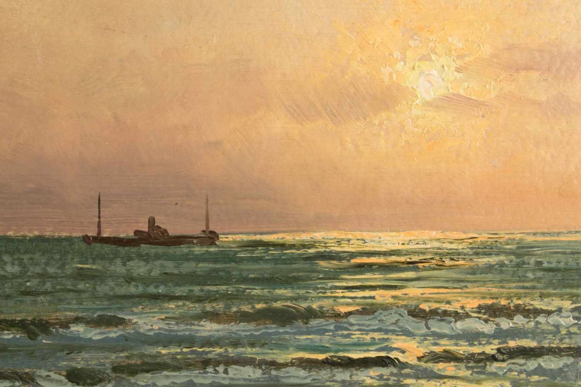 "Strand auf..." - stimmungsvolles Gemälde, Öl auf ?, ca. 31 x 46 cm (lichtes Innenmaß), links - Bild 2 aus 6