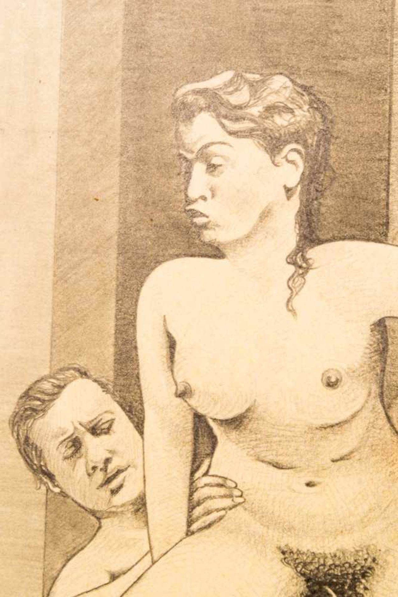 "Die Voyeurin"" - erotische, unsignierte Bleistiftzeichnung, um 1920/30, im Bild Klebereste (!???!). - Image 3 of 9