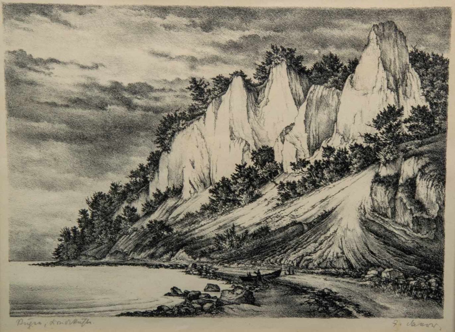 "Steilküste Rügen", signierte Radierung, signiert J. Maurer, Platte ca. 24 x 32 cm, Rahmen - Image 2 of 6