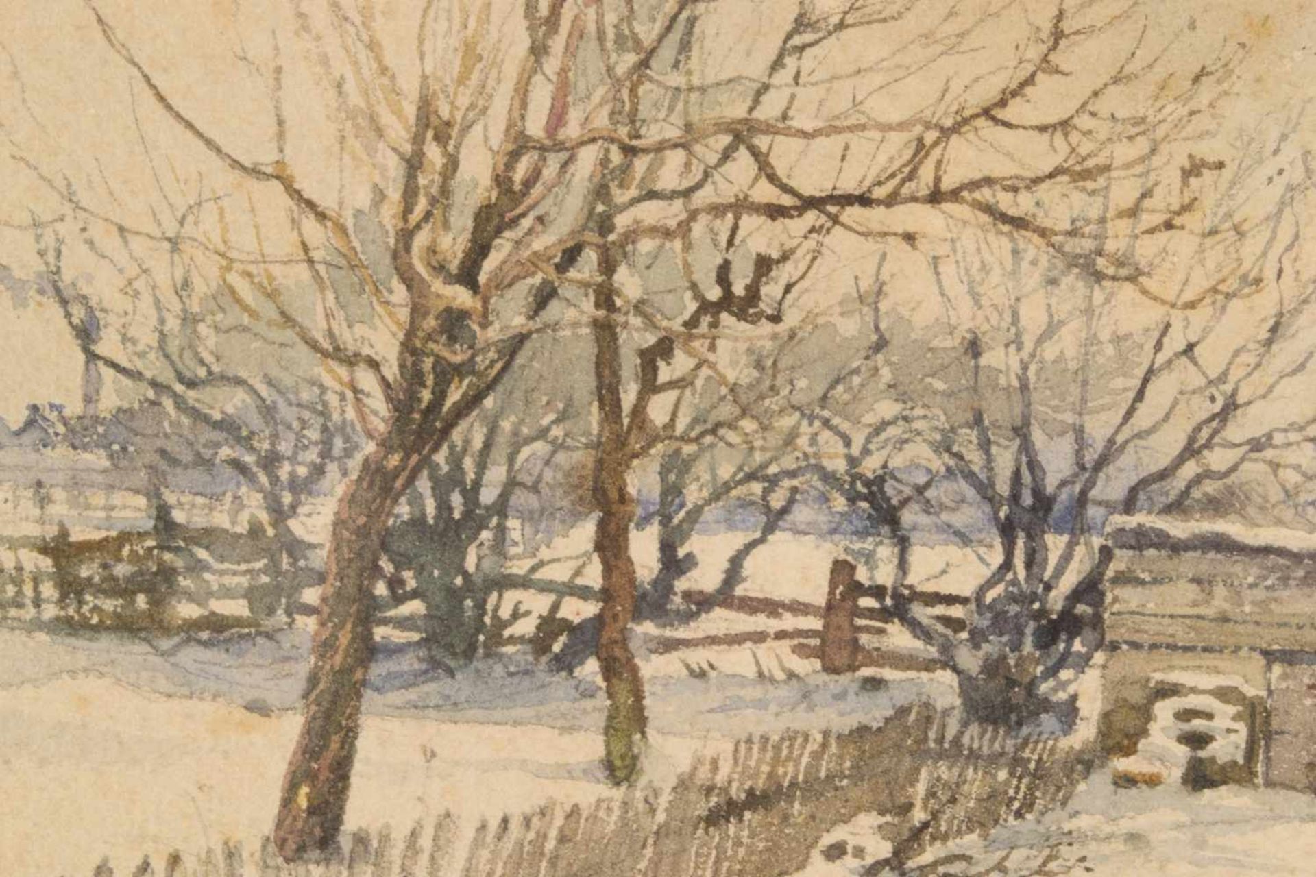 "Winterlicher Garten" - Aquarell auf Papier, Abbildung ca. 17 x 23 cm, monogrammiert. "G. Sch." = - Image 4 of 8