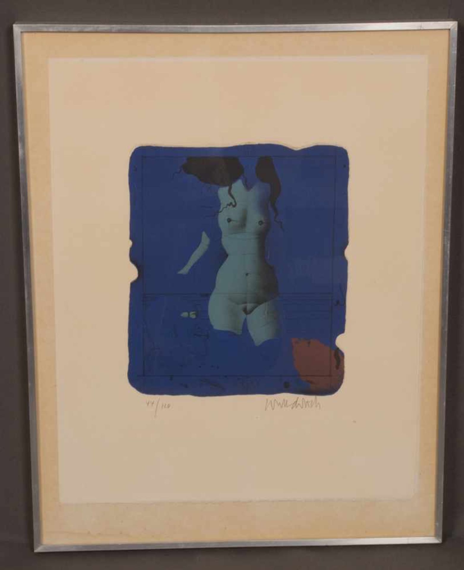 "Weiblicher Torso in Grün" - limitierte, handsignierte Farblithographie des Paul Wunderlich,