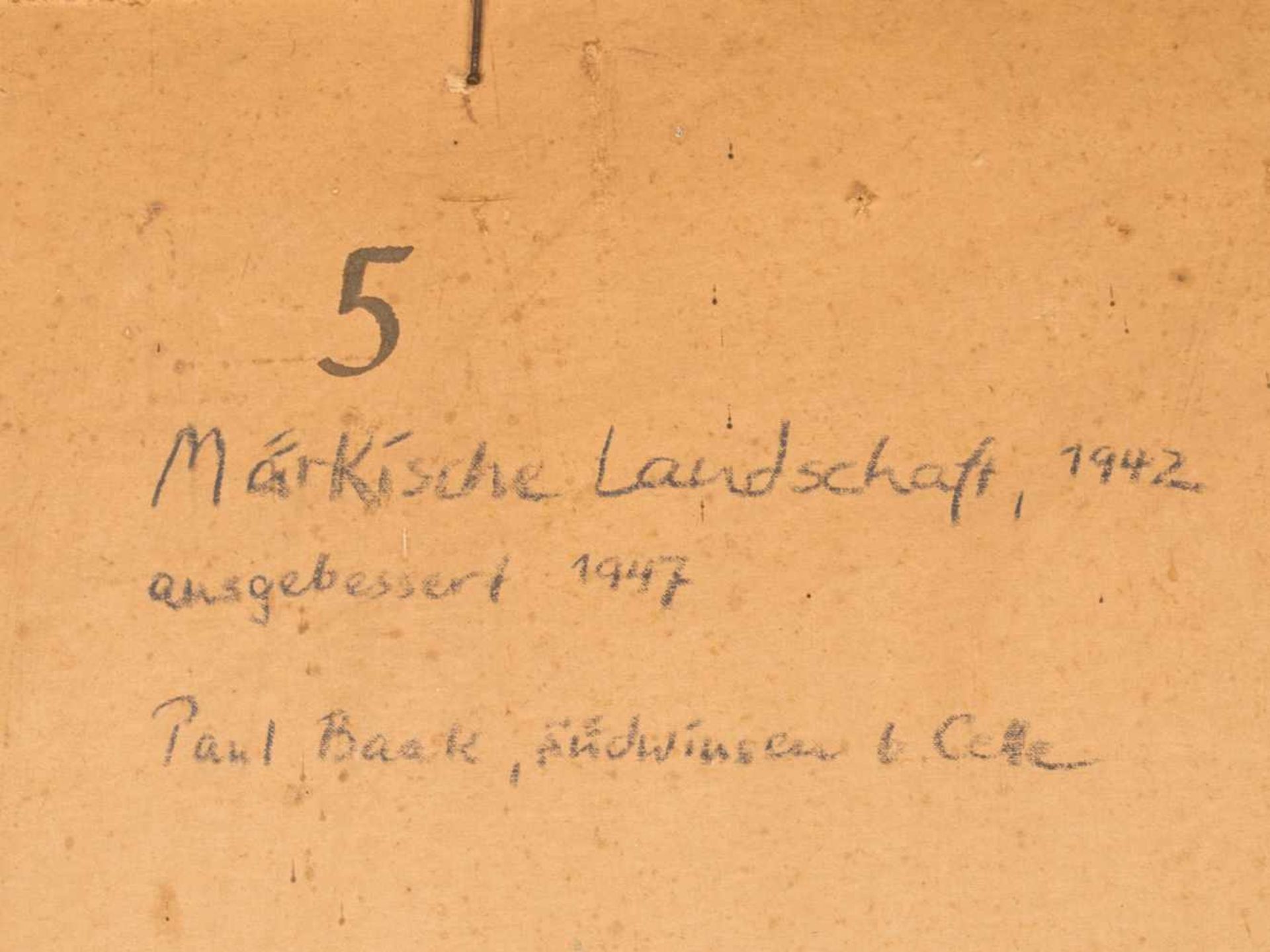 "Märkische Landschaft" - 1942. Gemälde, Öl auf Karton, ca. 41 x 56 cm, monogrammiert "b42" = Paul - Bild 5 aus 5