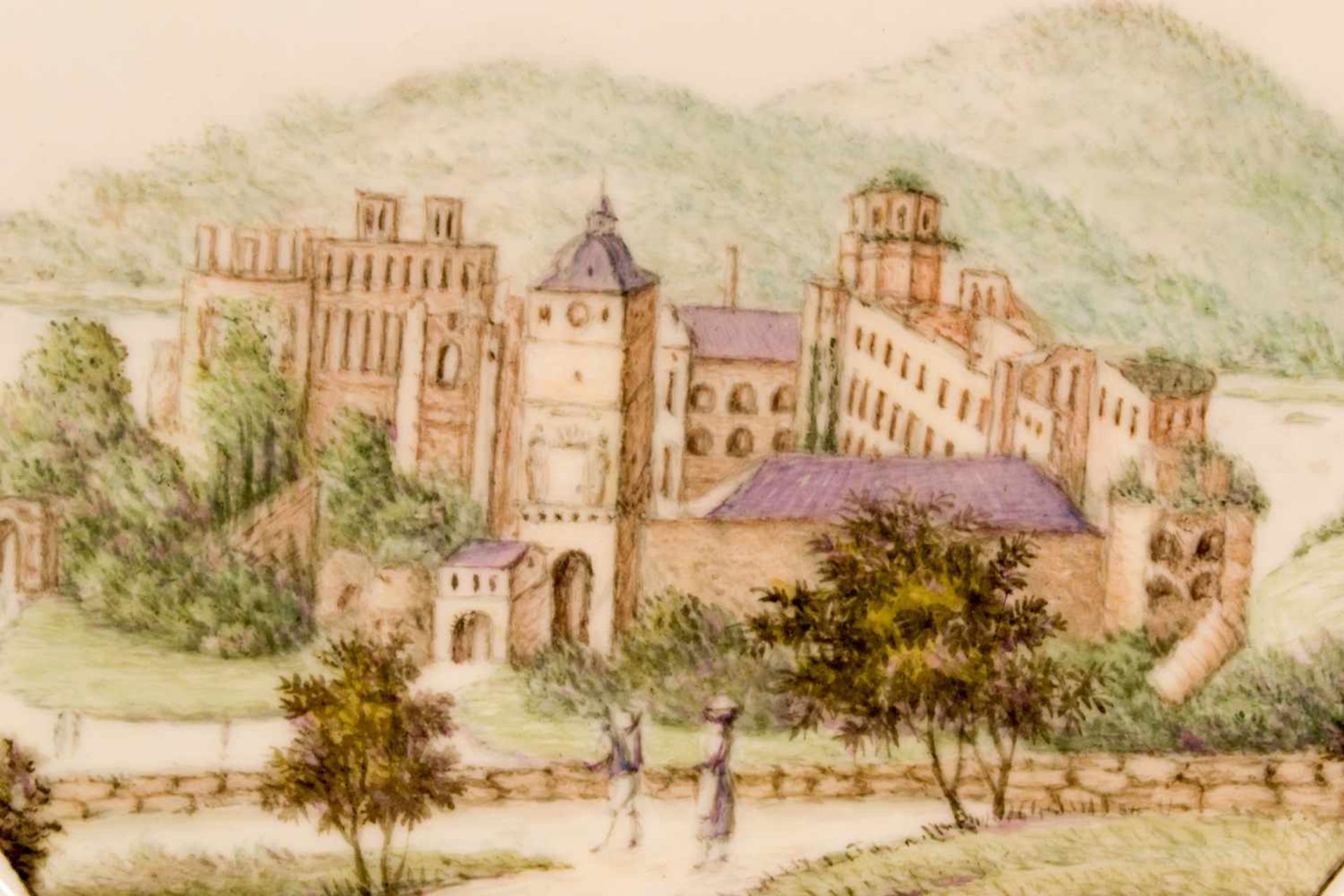 "Heidelberg" - Schauteller der "königl. Porzellanmanufaktur", polychrom gemalte Ansicht vom - Bild 4 aus 8