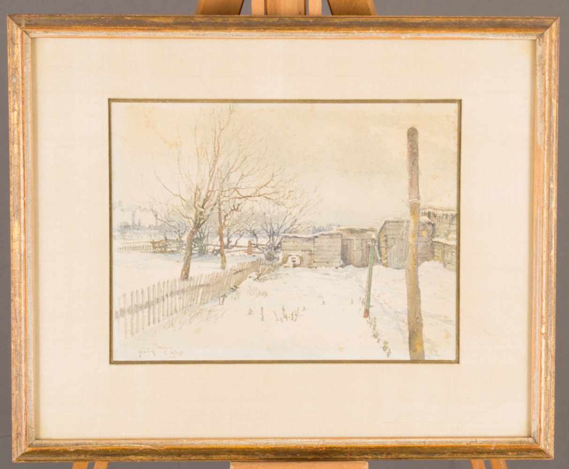 "Winterlicher Garten" - Aquarell auf Papier, Abbildung ca. 17 x 23 cm, monogrammiert. "G. Sch." =