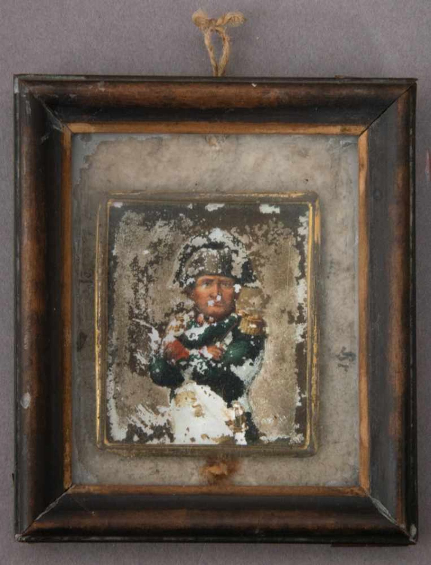 "Napoleon Bonaparte", Öl auf Blech, ca. 5 x 4,2 cm, fragmentarische Erhaltung, wohl um 1820/30, in - Bild 3 aus 5