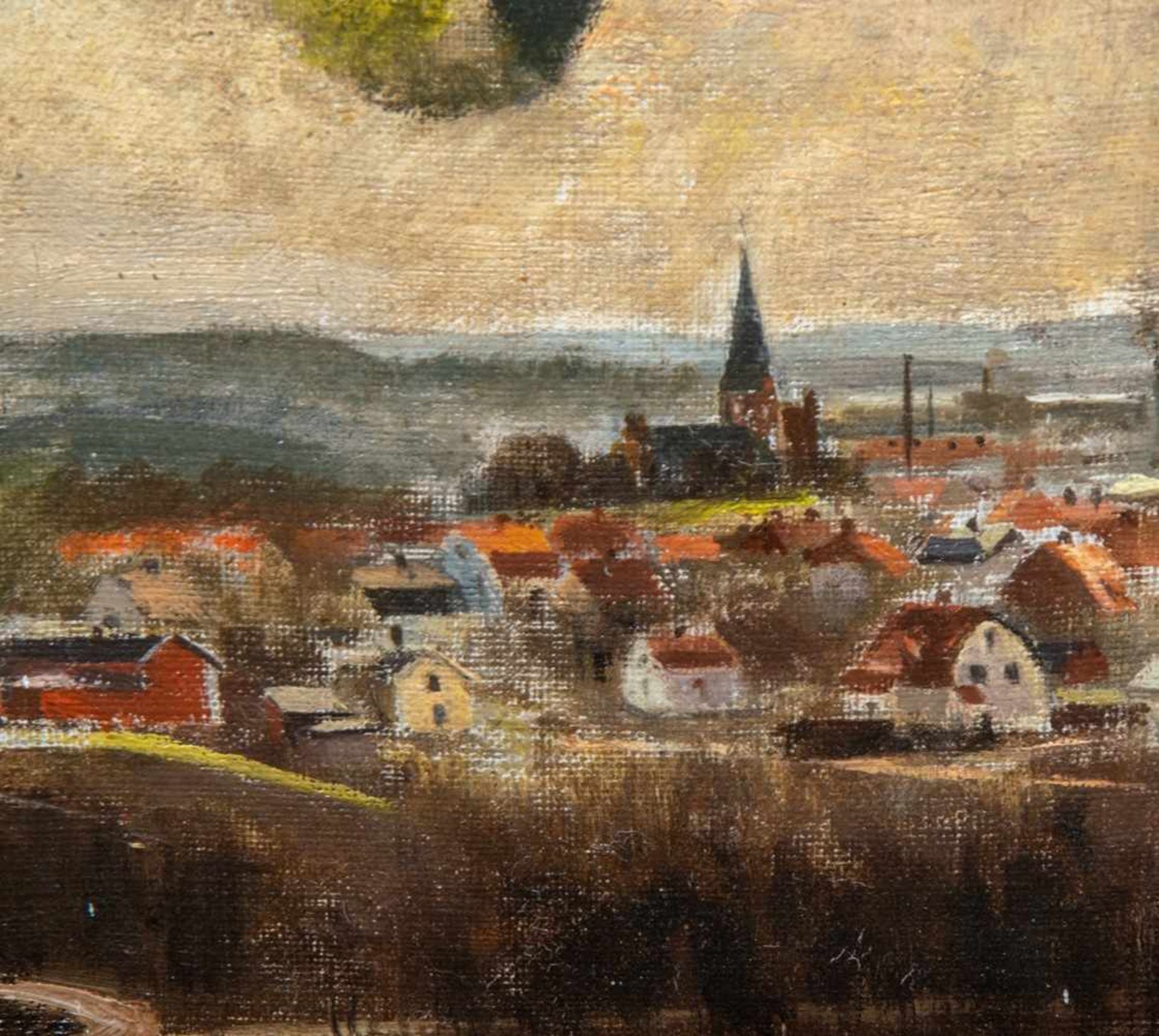 "Fensterblick auf stilles Dorf" - Gemälde des Axel Soeborg (1872 - 1939), Öl auf Leinwand, ca. 52 - Bild 5 aus 8