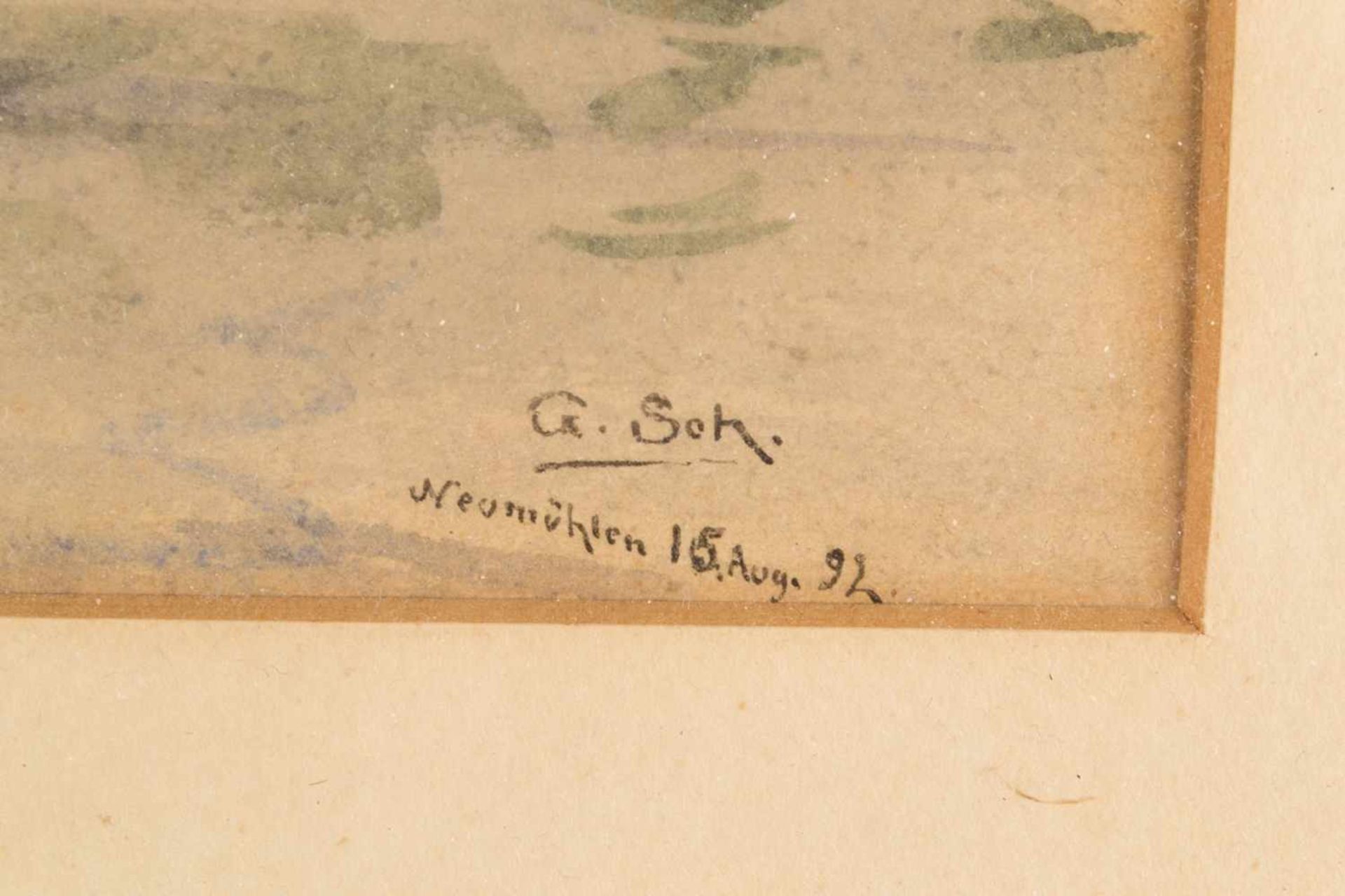 "Elbe bei Hamburg", Aquarell des Gustav W. Schulze, ca. 21 x 36 cm. Monogramiert "G. Sch." bez. - Bild 4 aus 7