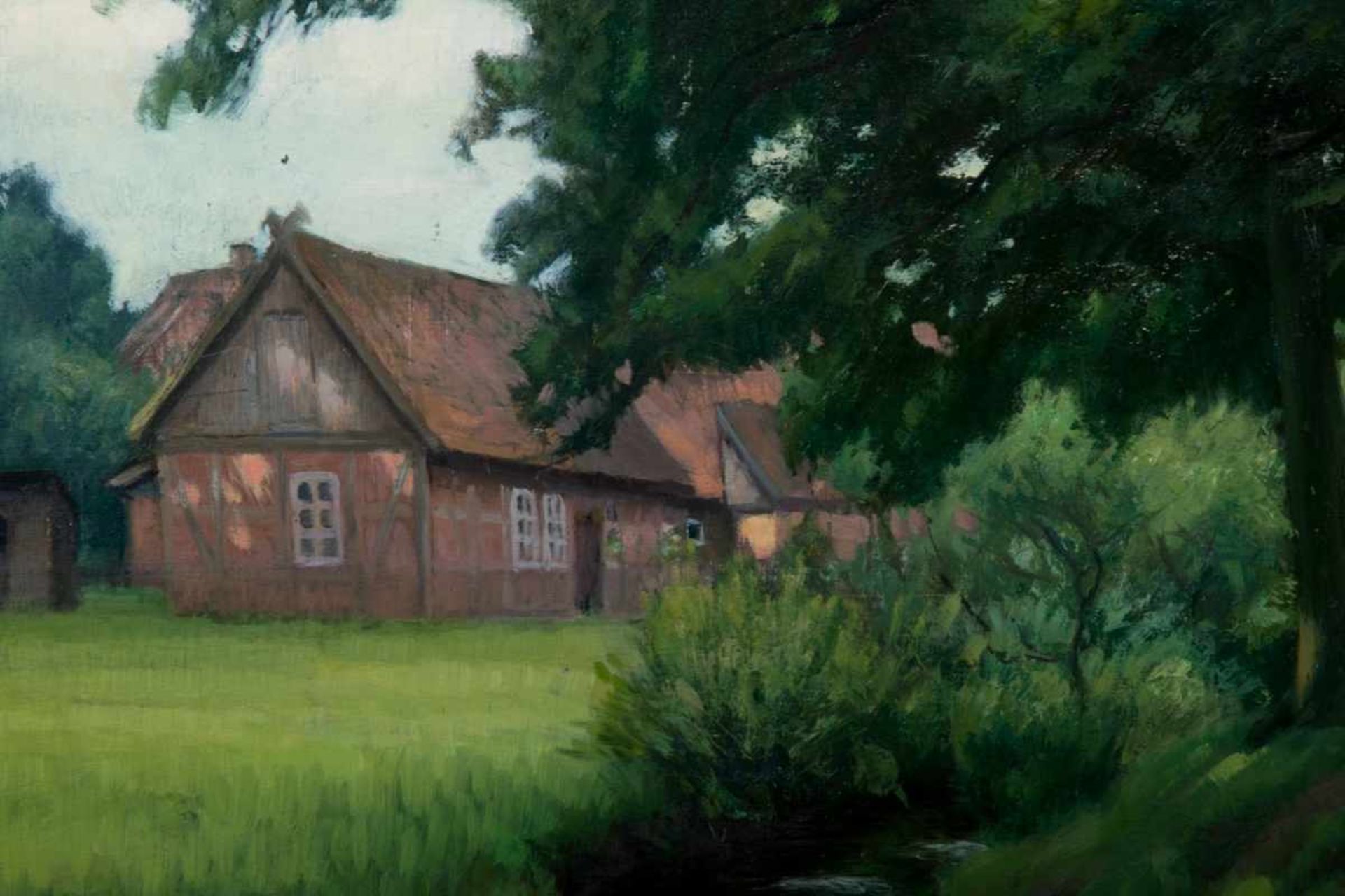 "Kate am Bach" - Gemälde, Öl auf Schichtholzplatte, ca. 75 x 92 cm, signiert von Robert STRATMANN ( - Image 4 of 6