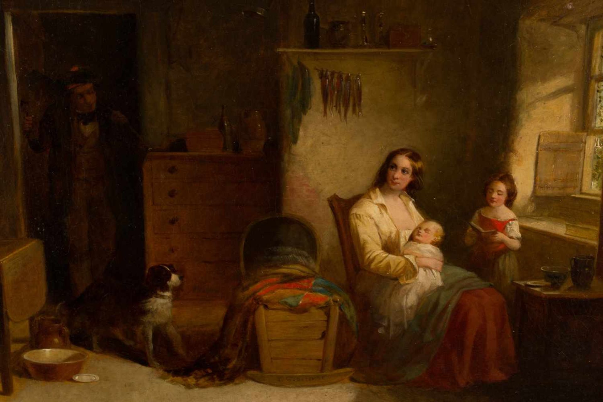 "Heimkehr zu Frau und Kindern" - Gemälde des Thomas Webster (London 1800 - 1886 Cranbrook), Öl auf - Bild 10 aus 13