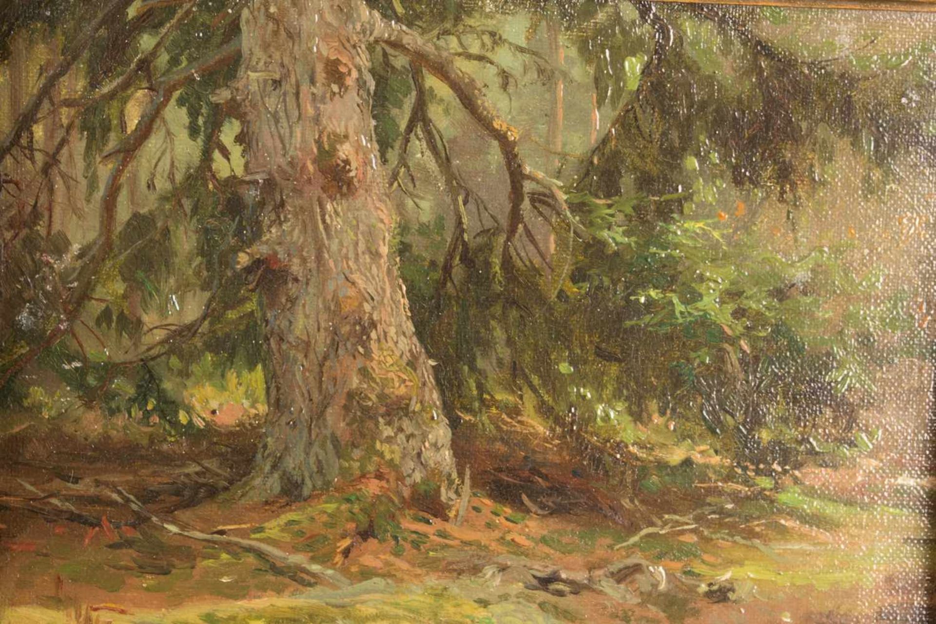 "Sommerlicher Waldboden", Gemälde, Öl auf Holz, ca. 21 x 27 cm, monogrammiert "G. S." unten rechts - Bild 3 aus 4