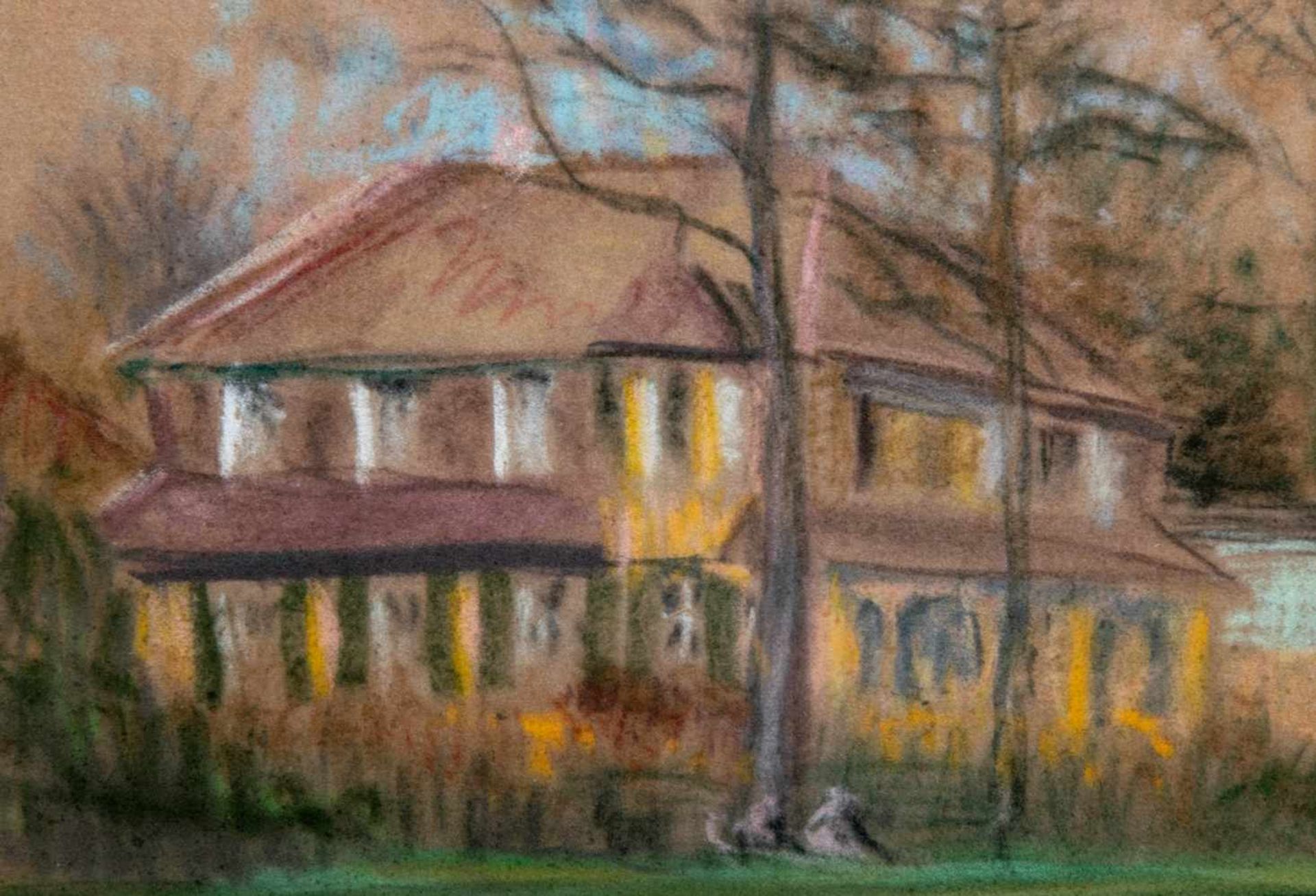 "Gelbes Haus", hinter Glas gerahmtes Pastell, ca. 39 x 31 cm, unten links signiert "Kranitz" (o. - Image 3 of 6