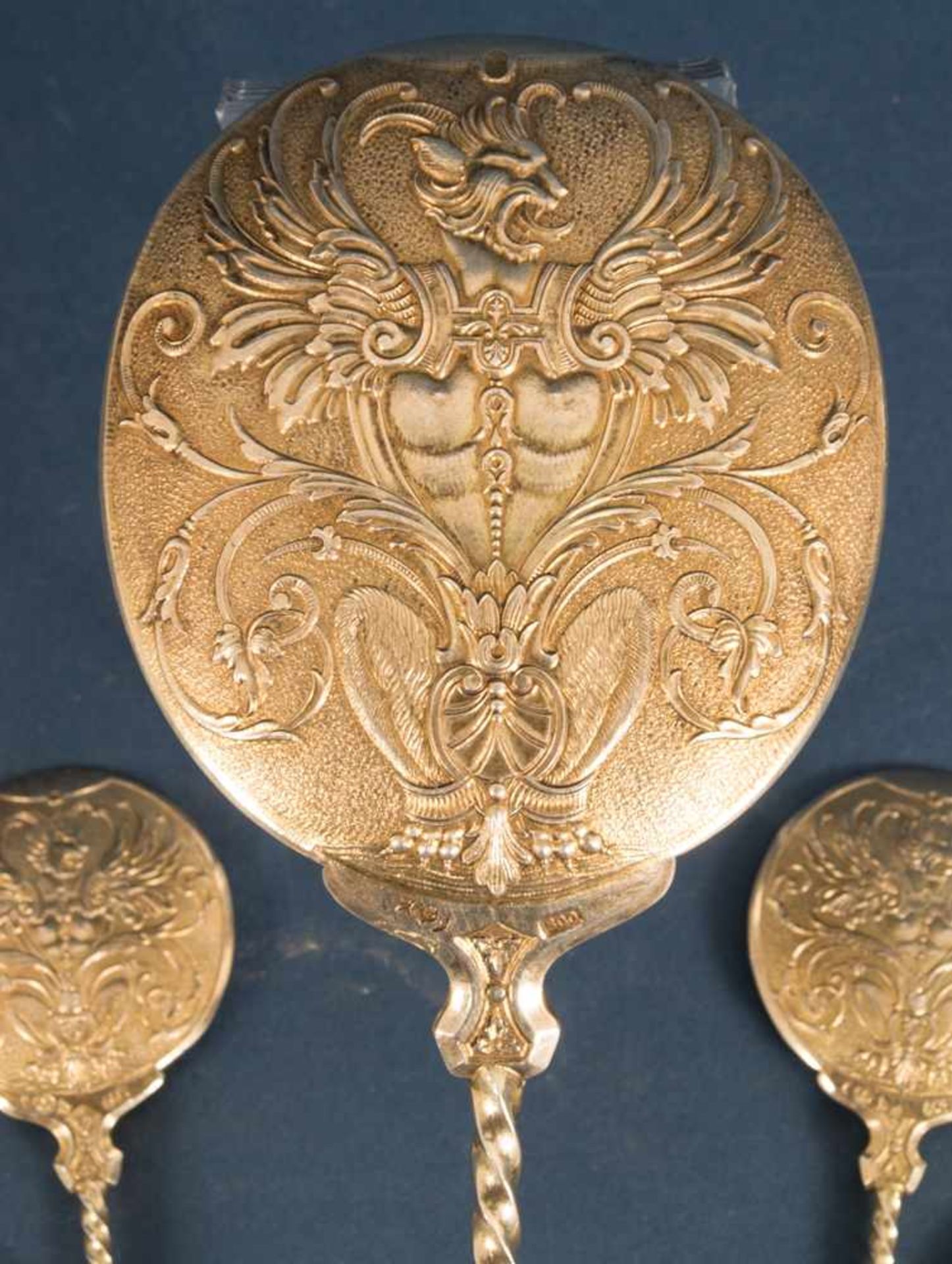Prächtiges 7teiliges EISLÖFFEL-SET, schweres 800er Silber teilvergoldet. Besonders prachtvolle - Bild 2 aus 9