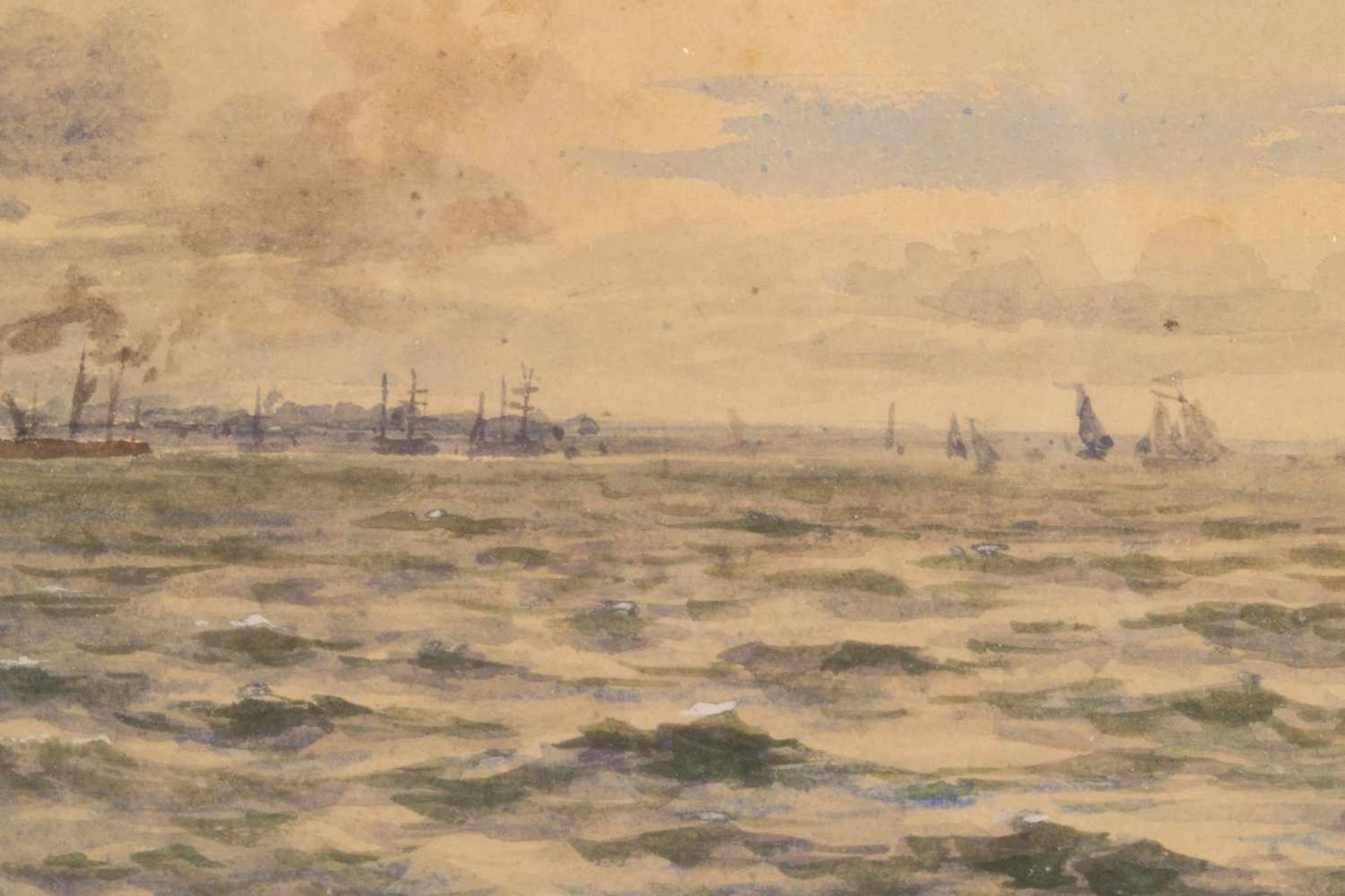 "Elbe bei Hamburg", Aquarell des Gustav W. Schulze, ca. 21 x 36 cm. Monogramiert "G. Sch." bez. - Bild 6 aus 7