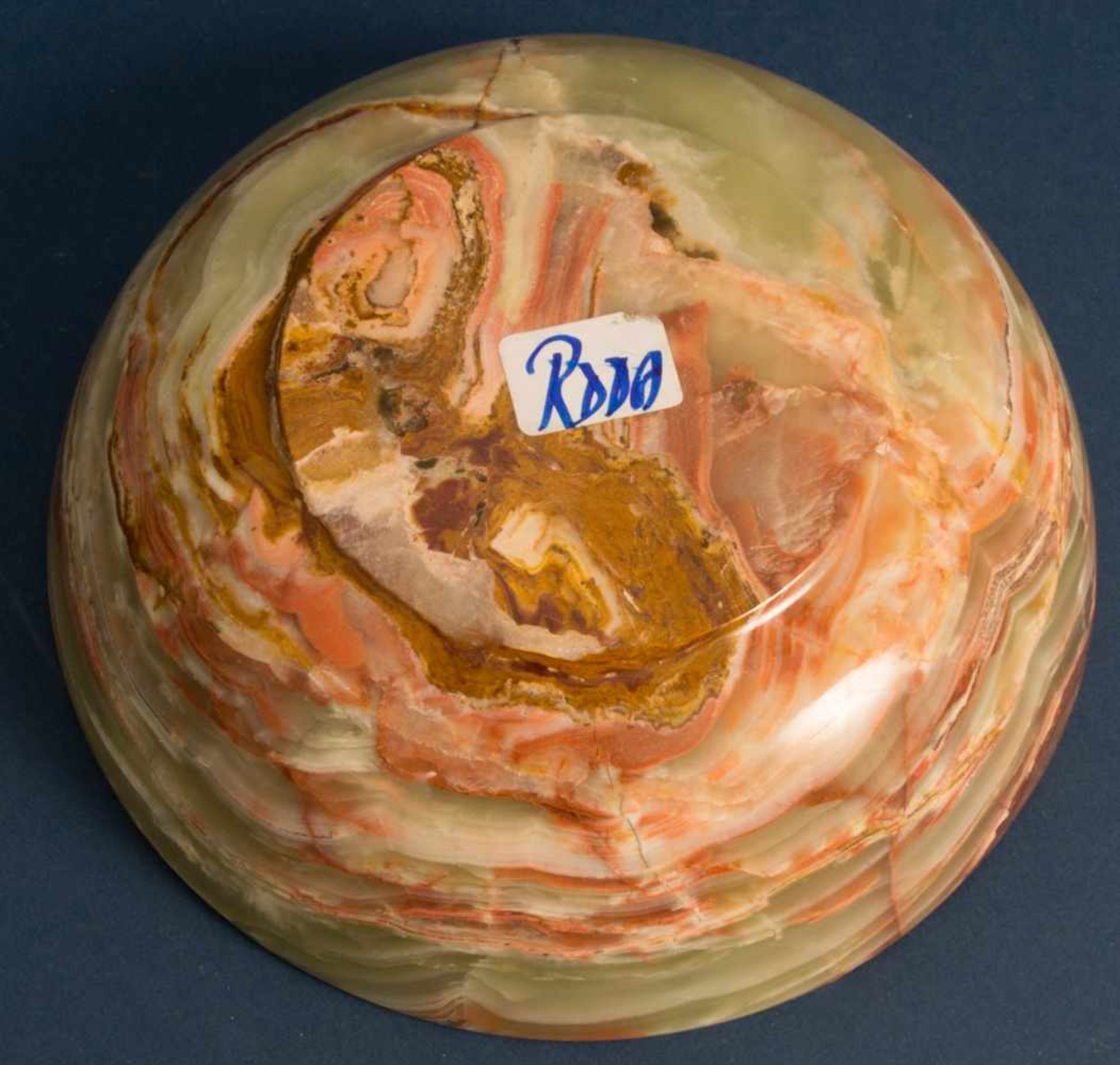 Polierte runde Mineralstein-Schale mit hochgezogenem Rand, Onyx? Höhe ca. 6,5 cm. Durchmesser ca. 20 - Bild 8 aus 8
